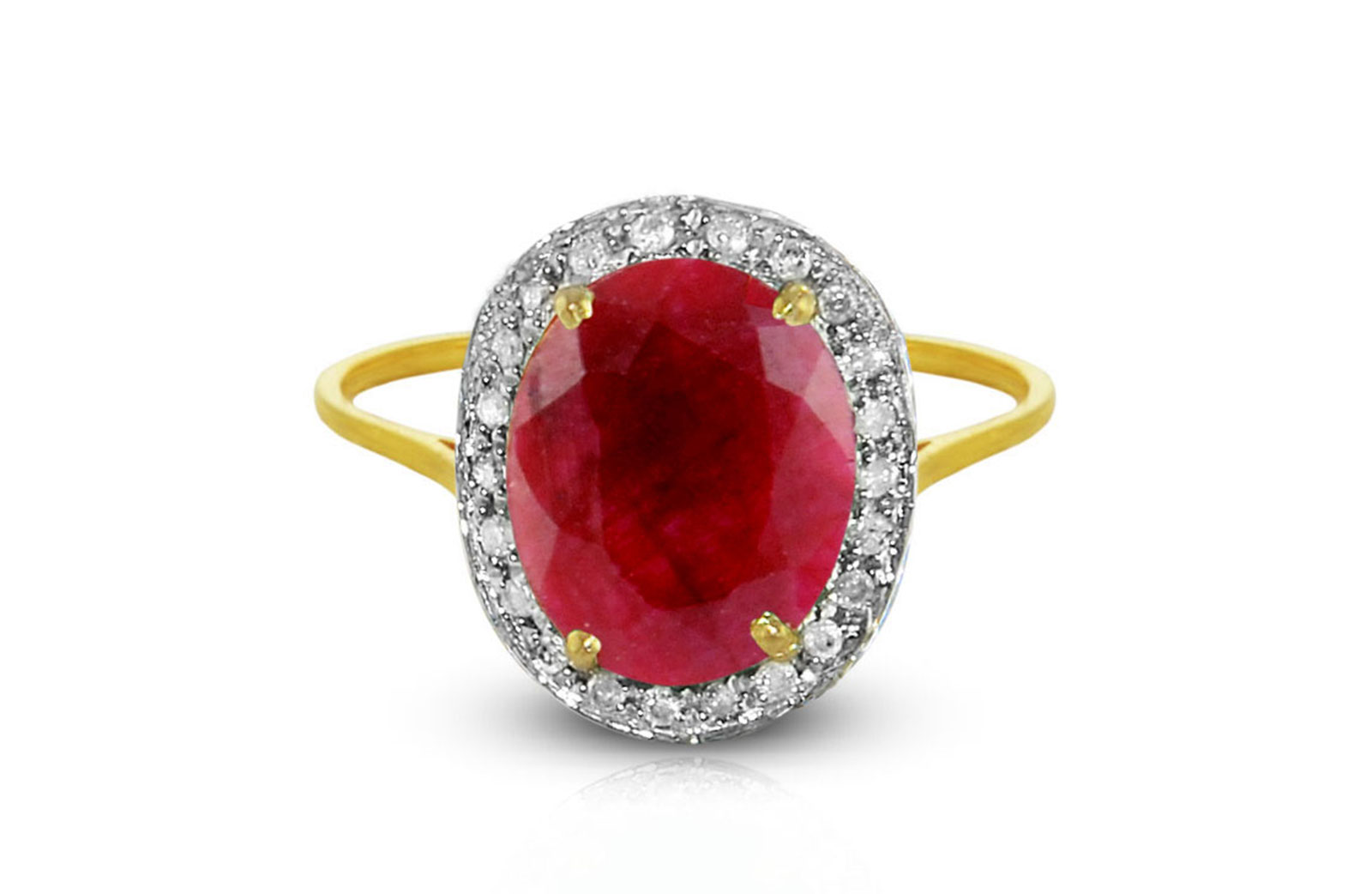 Vera Perla 18K Gold 0.12ct Diamonds, 10mm Oval Ruby Ring, Size 6.5 US
