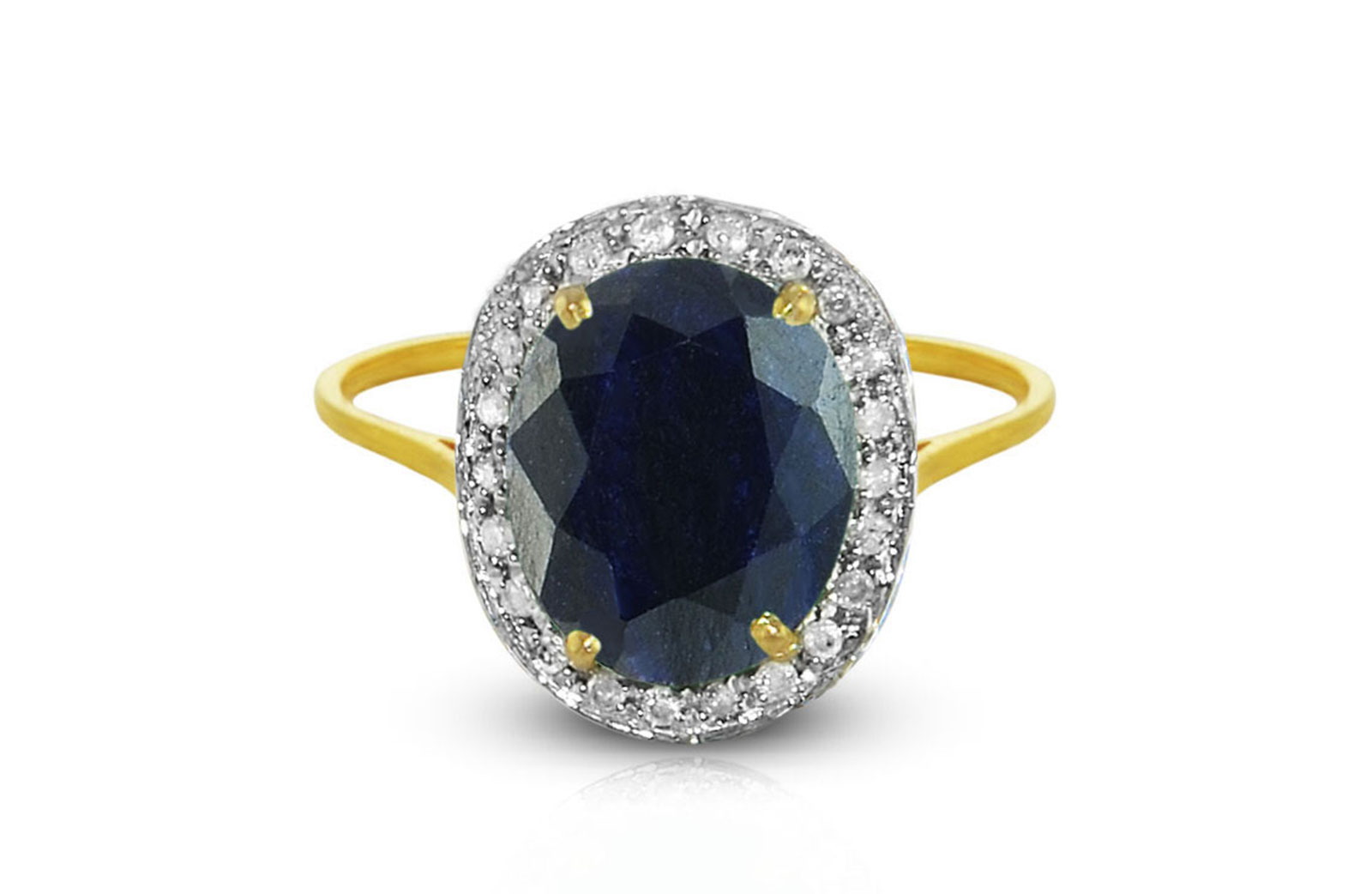 Vera Perla 18K Gold 0.12ct Diamonds, 10mm Oval Sapphire, Size 6.5 US