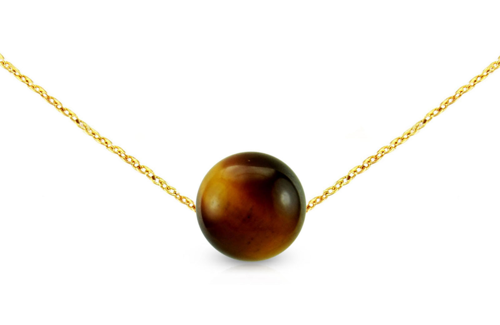 Vera Perla 10k Gold Simple 7mm Tiger Eye Necklace