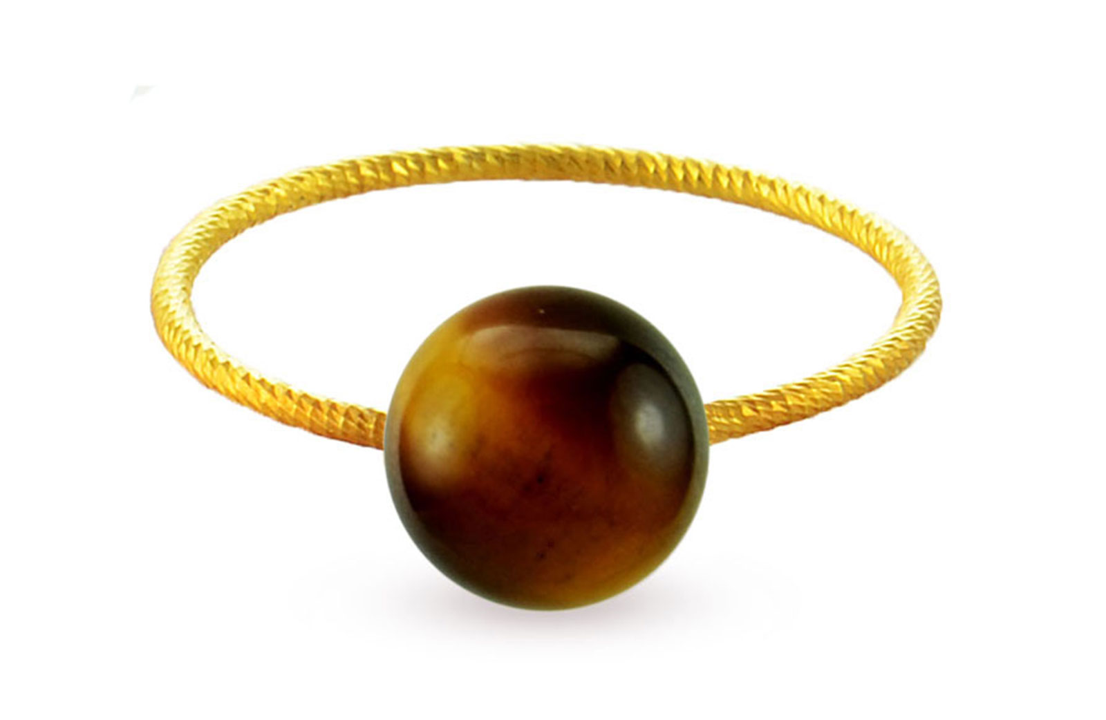 Vera Perla 10k Gold Simple 7mm Tiger Eye Ring