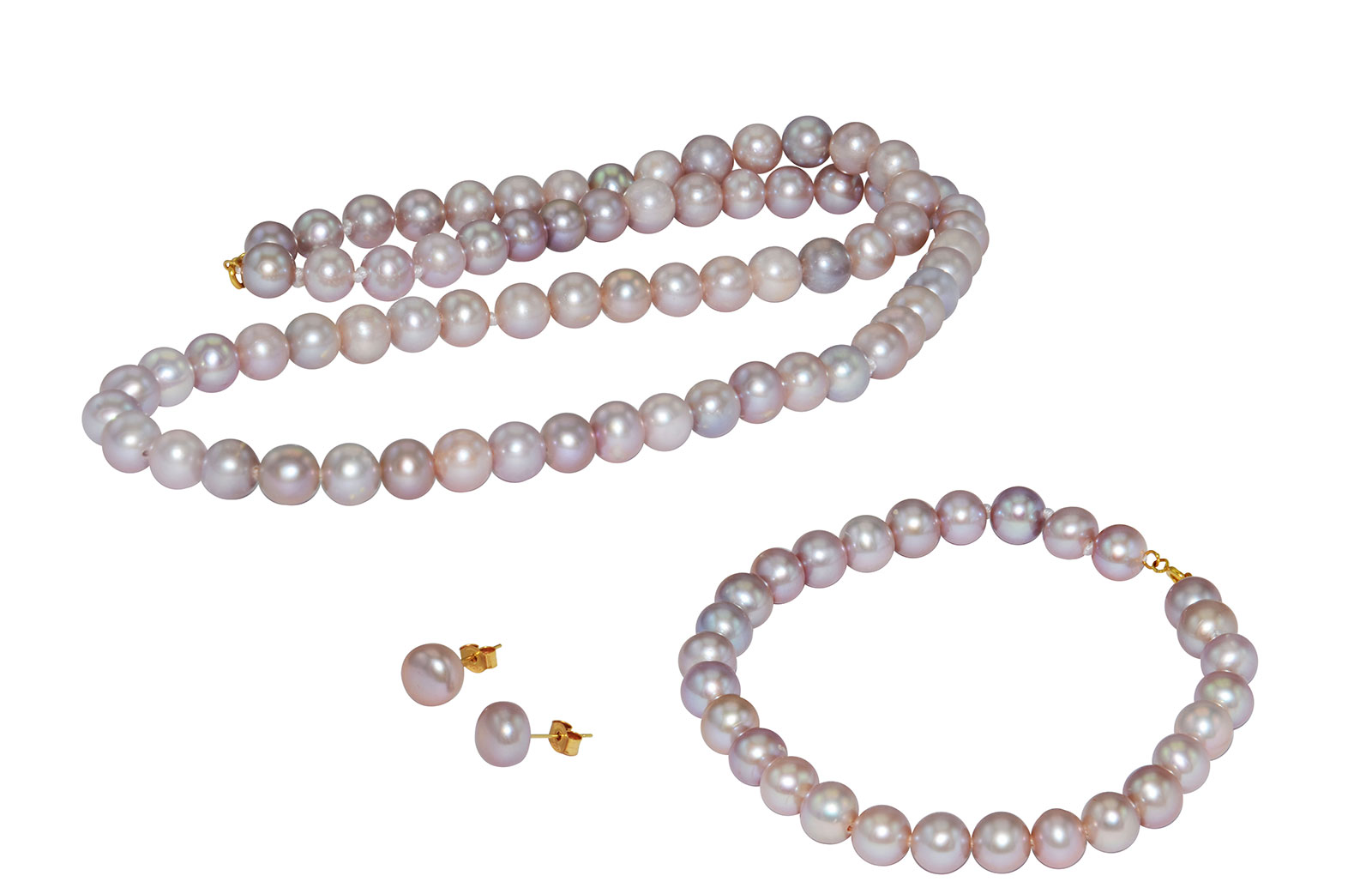 Vera Perla 10k Gold  6-7mm Purple Pearl Strand Jewelry Set