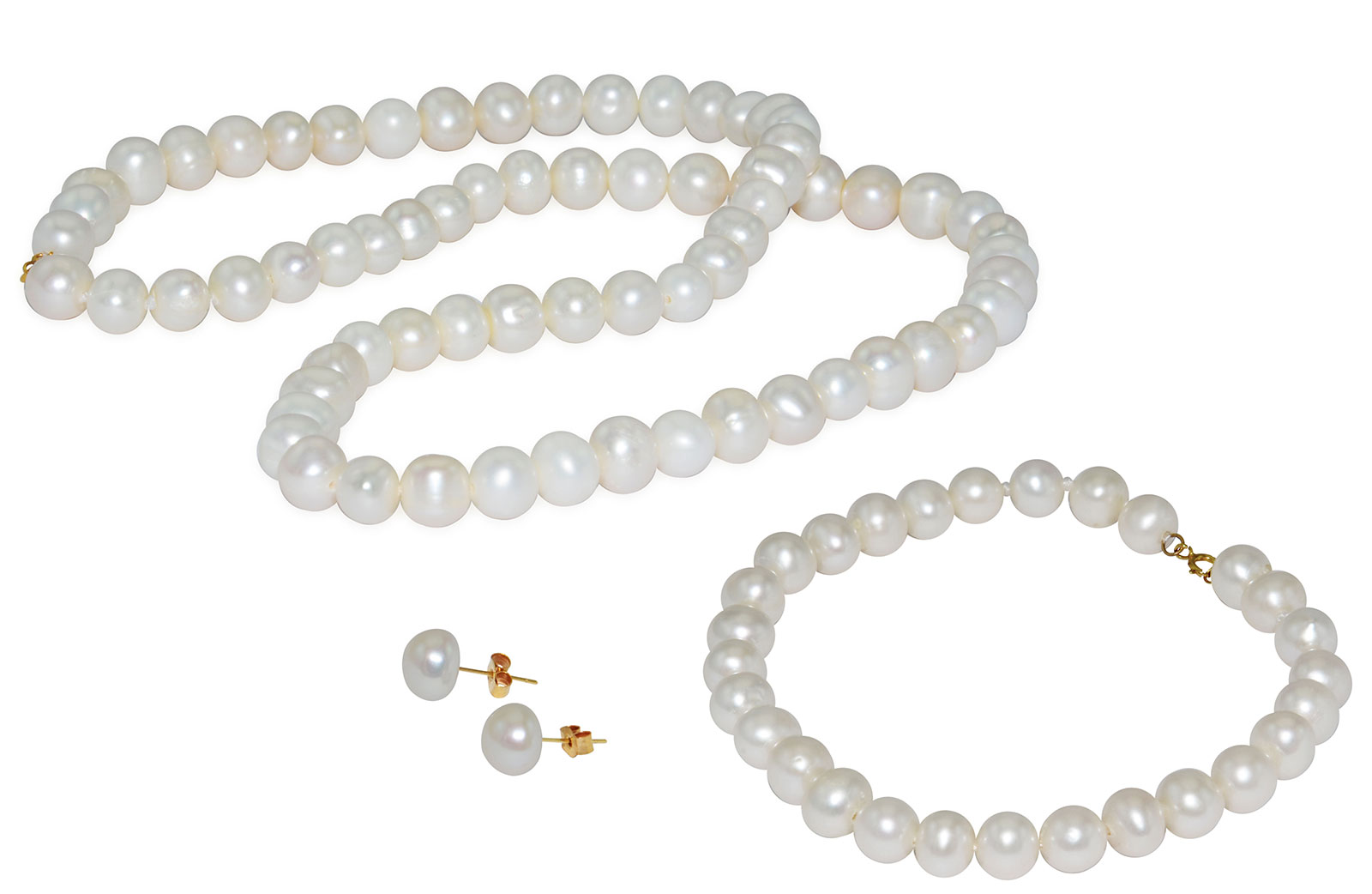 Vera Perla 10k Gold  6-7mm White Pearl Strand Jewelry Set