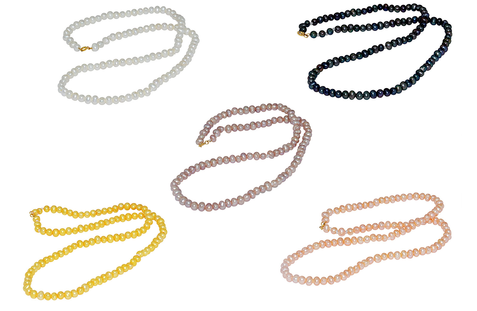 Vera Perla 10K Gold 3mm  Pearl Strand 5 pcs Necklace Set