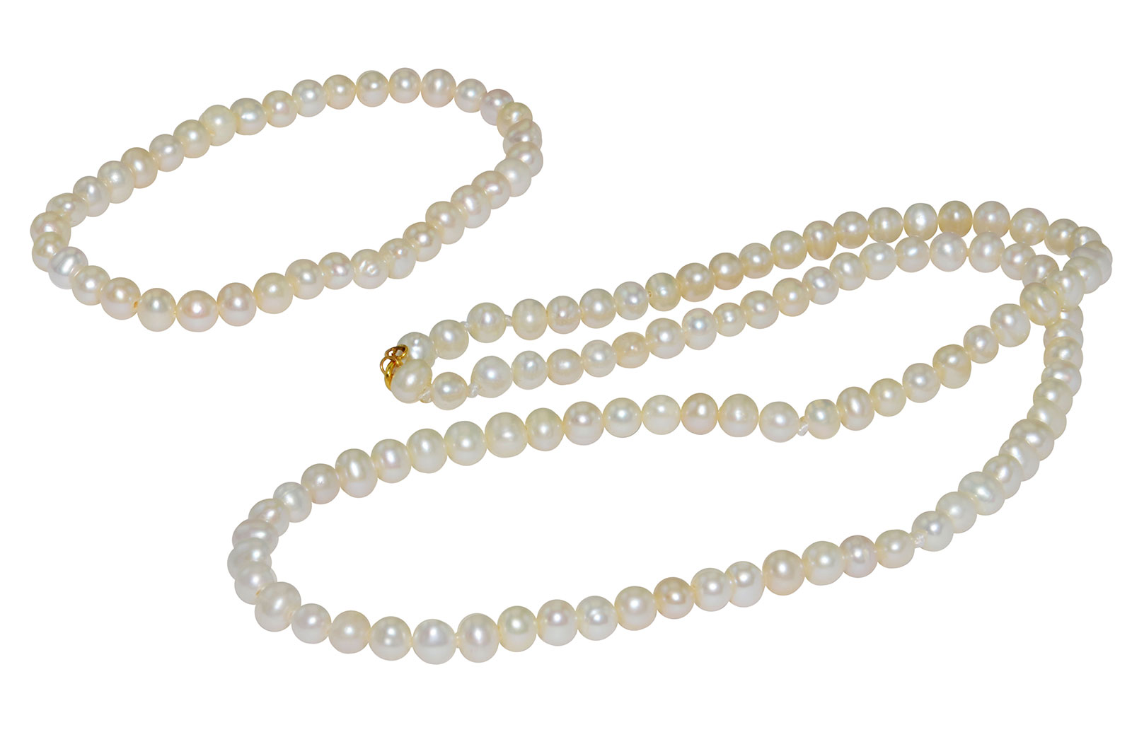 Vera Perla 10K Gold 4-5mm White Pearl Strand Necklace & Elastic Bracelet 