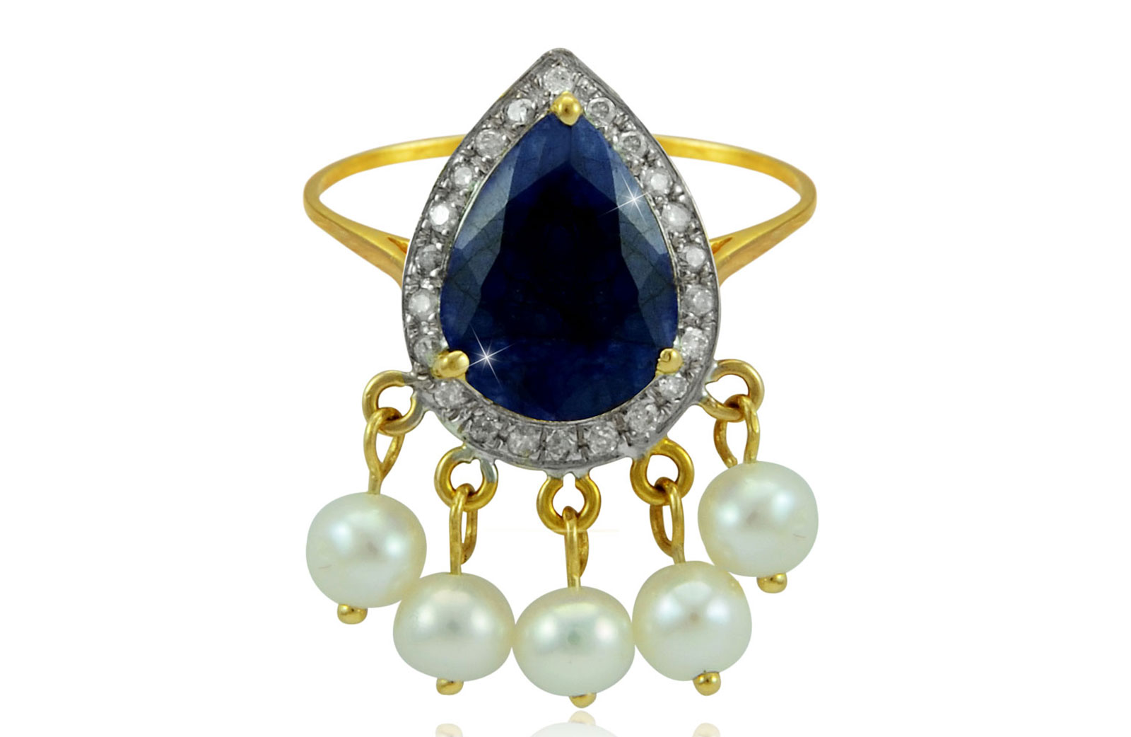 Vera Perla 18K Gold 0.12ct Diamonds, Royal Indian Sapphire Ring