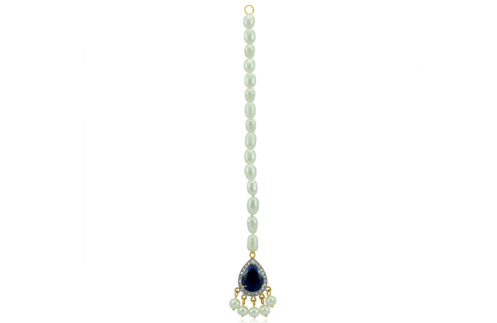 Vera Perla 18K Gold 0.12ct Diamonds, Royal Indian Sapphire Head Piece