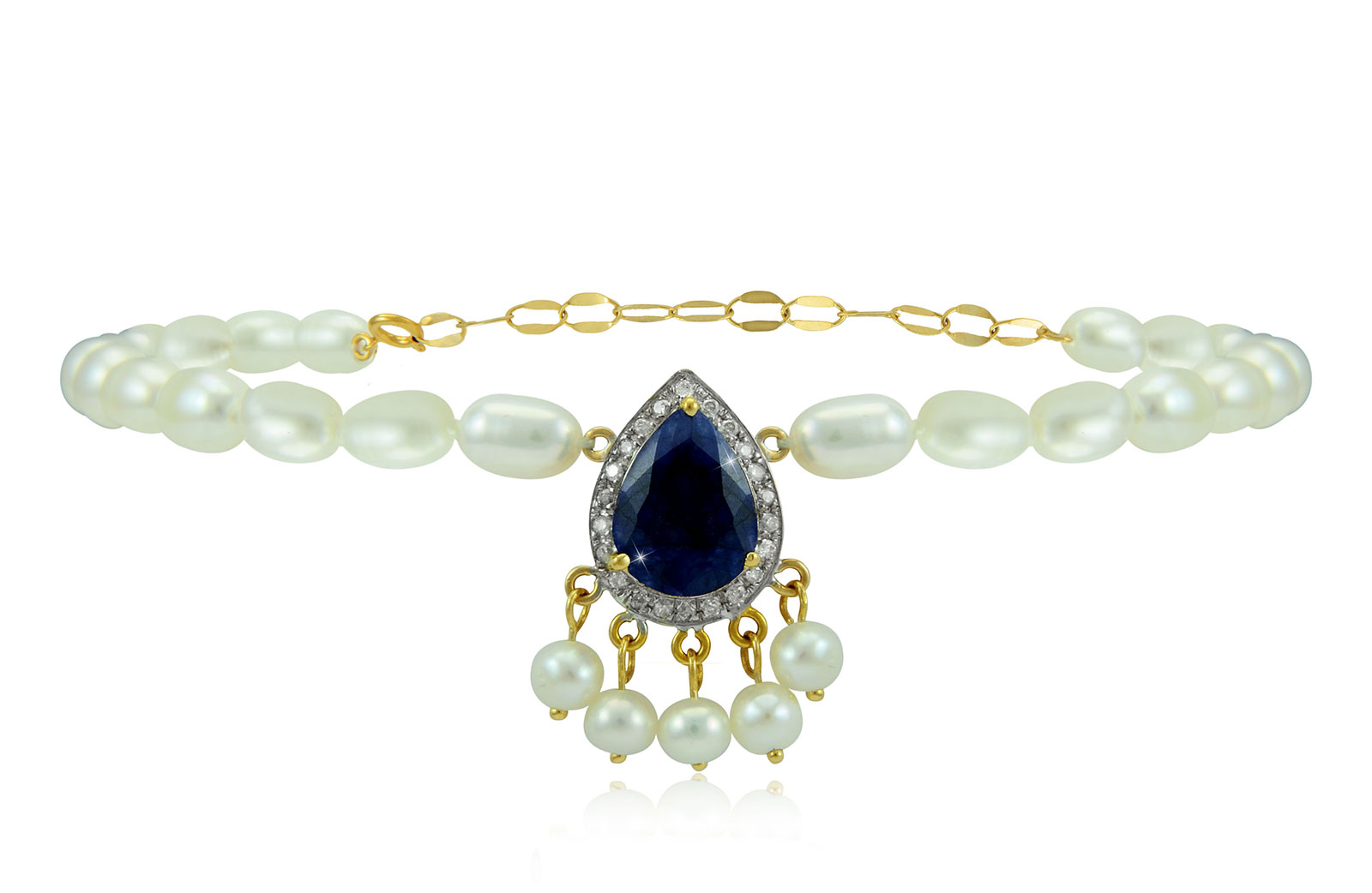 Vera Perla 18K Gold 0.12ct Diamonds, Royal Indian Sapphire Bracelet