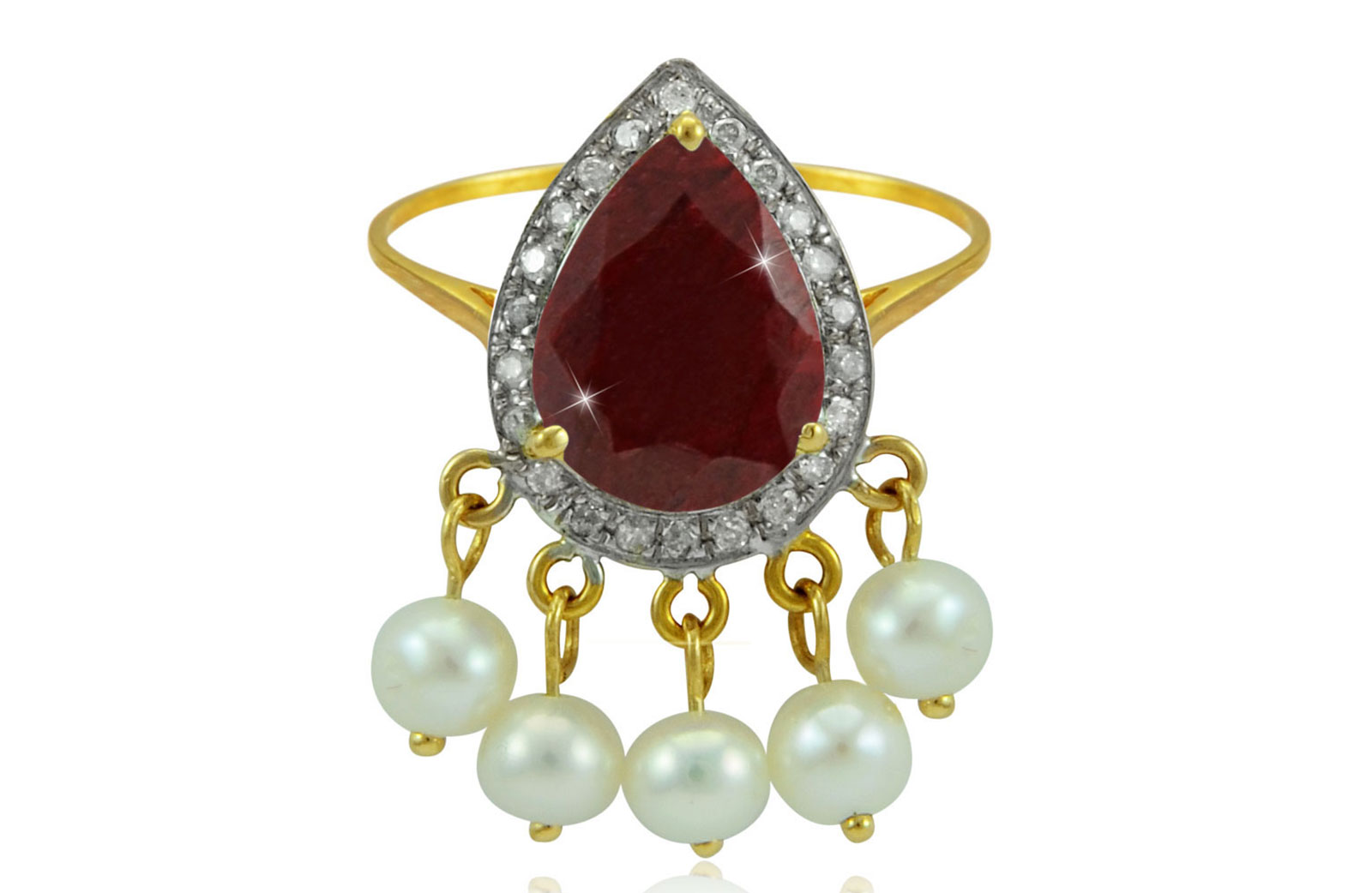 Vera Perla 18K Gold 0.12ct Diamonds, Royal Indian Ruby Ring