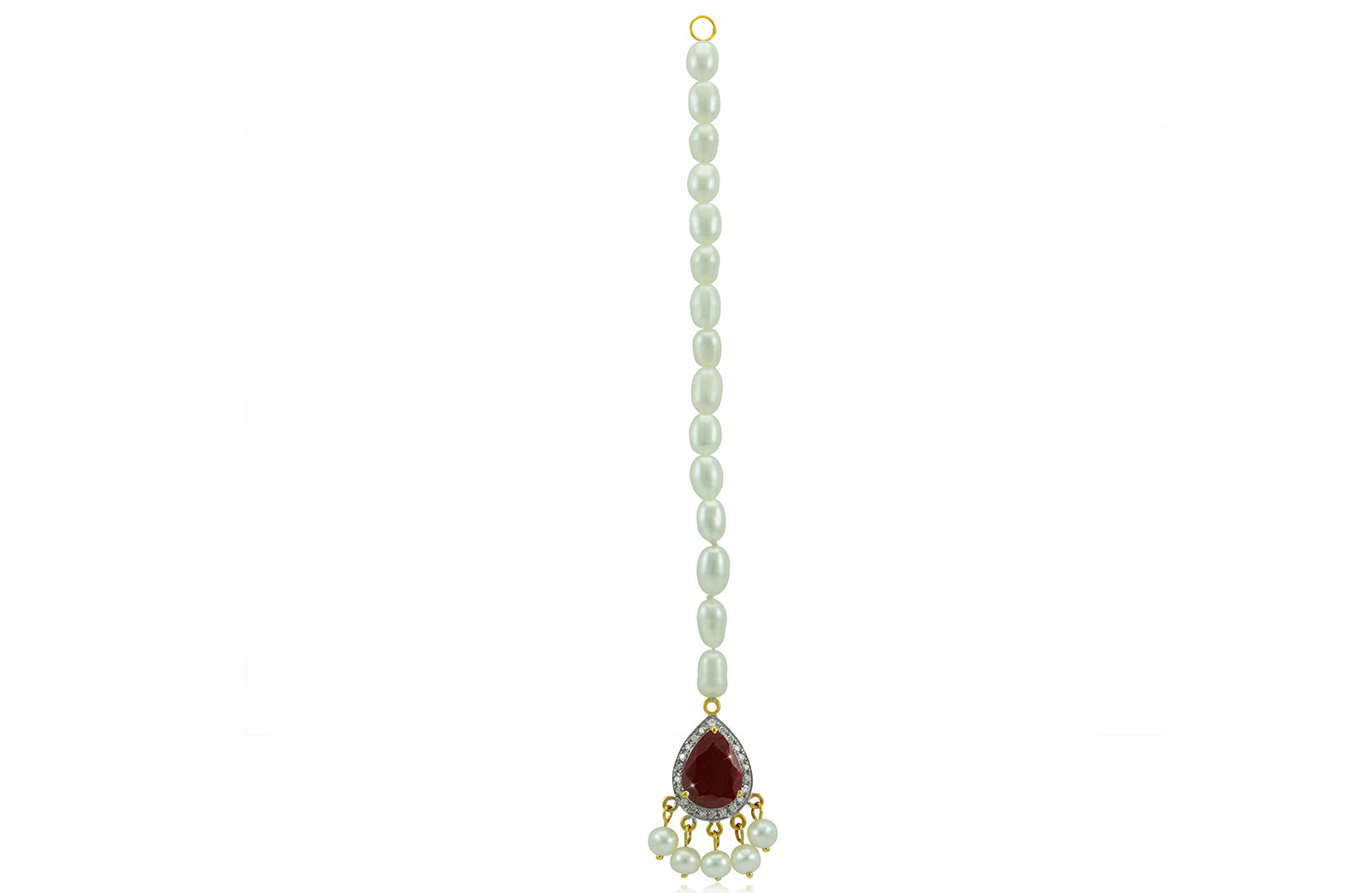 Vera Perla 18K Gold 0.12ct Diamonds, Royal Indian Ruby Head Piece