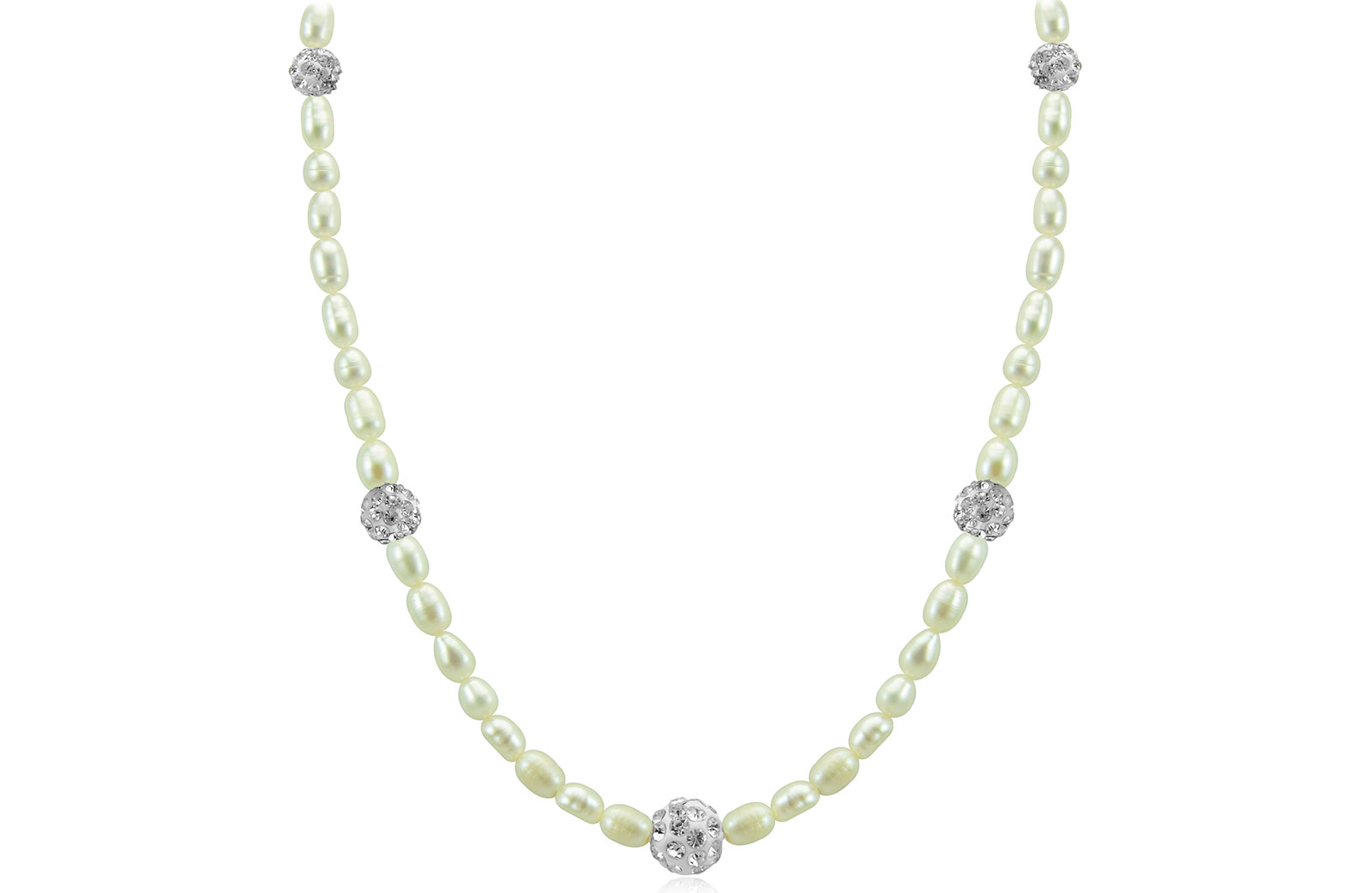 Vera Perla 10K Gold Built-in Gradual Crystals  & Pearls Strand Necklace