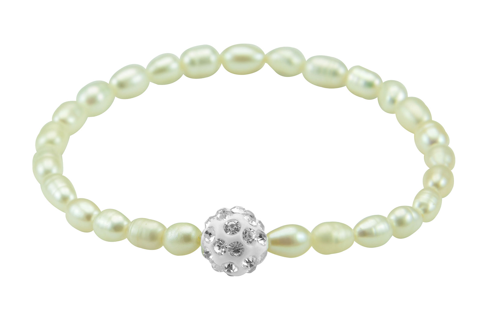 Vera Perla  Crystal Ball & Pearls Strand Elastic Bracelet
