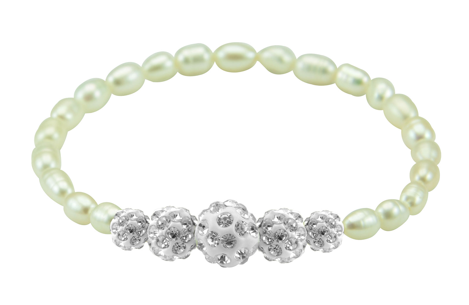 Vera Perla  Gradual Crystal Ball & Pearls Strand Elastic Bracelet