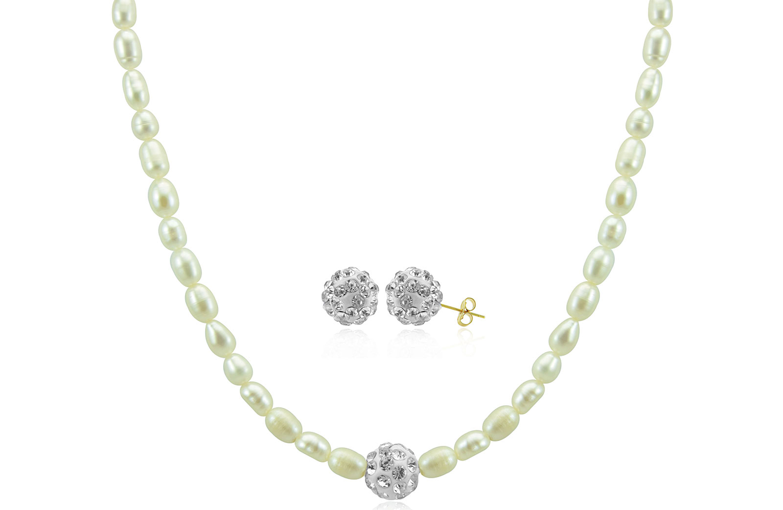 Vera Perla 10K Crystal Balls & Pearls Strand Necklace & Earrings