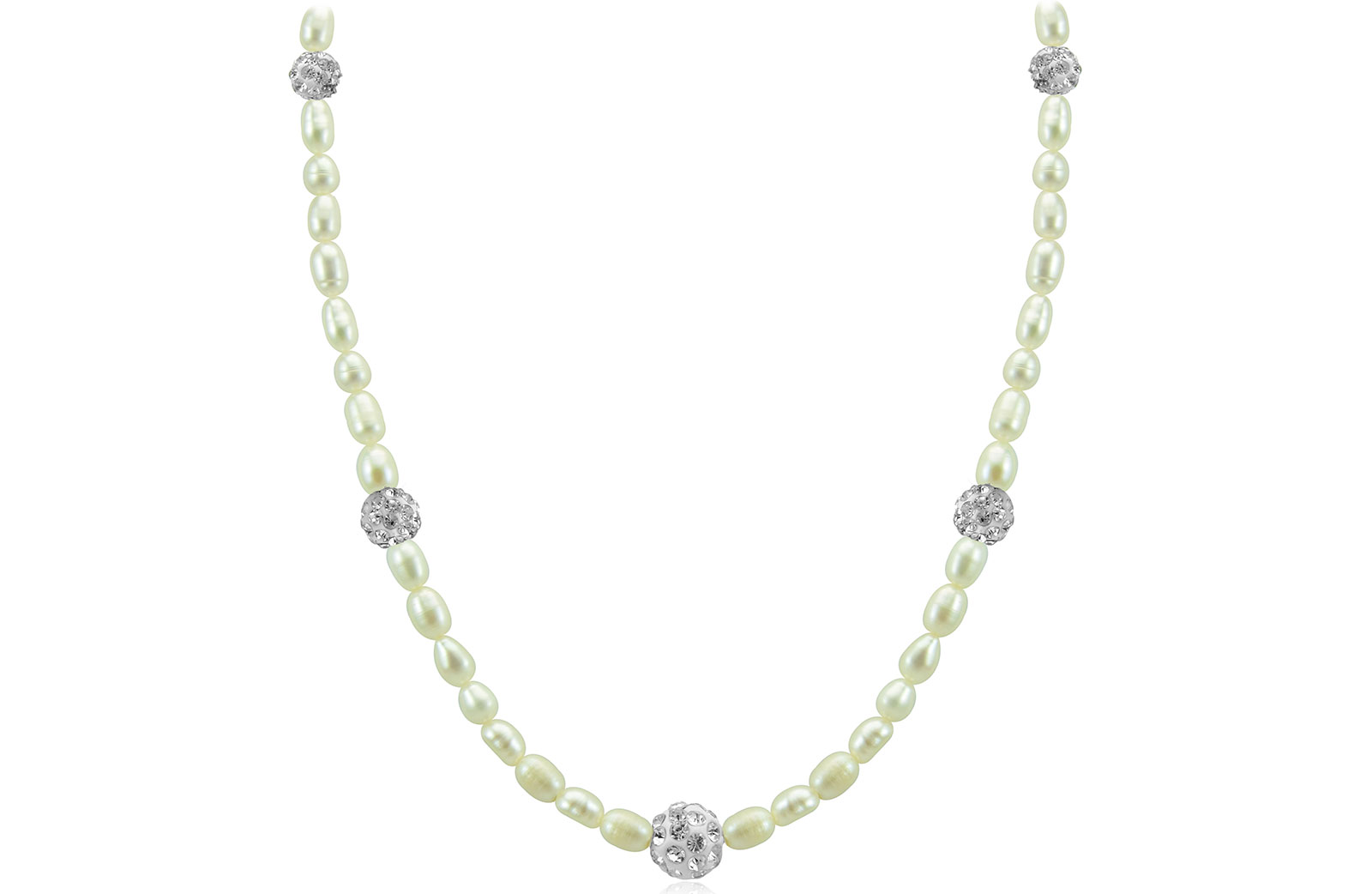 Vera Perla 18K Gold Built-in Gradual Crystals  & Pearls Strand Necklace
