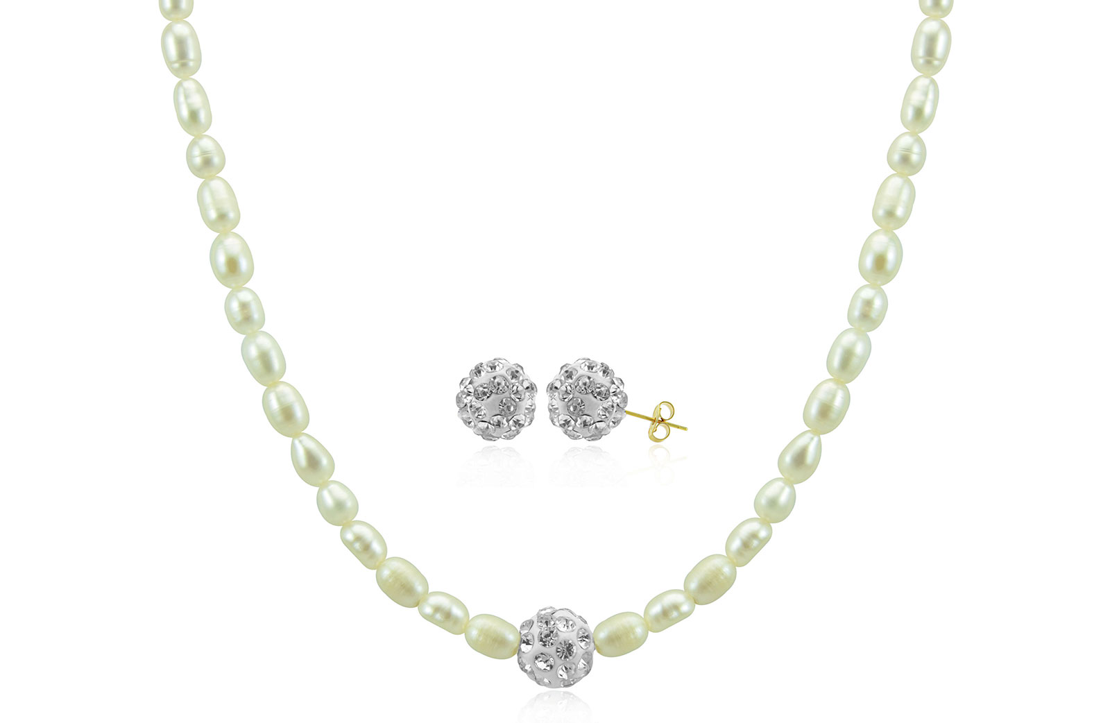Vera Perla 18K Crystal Balls & Pearls Strand Necklace & Earrings