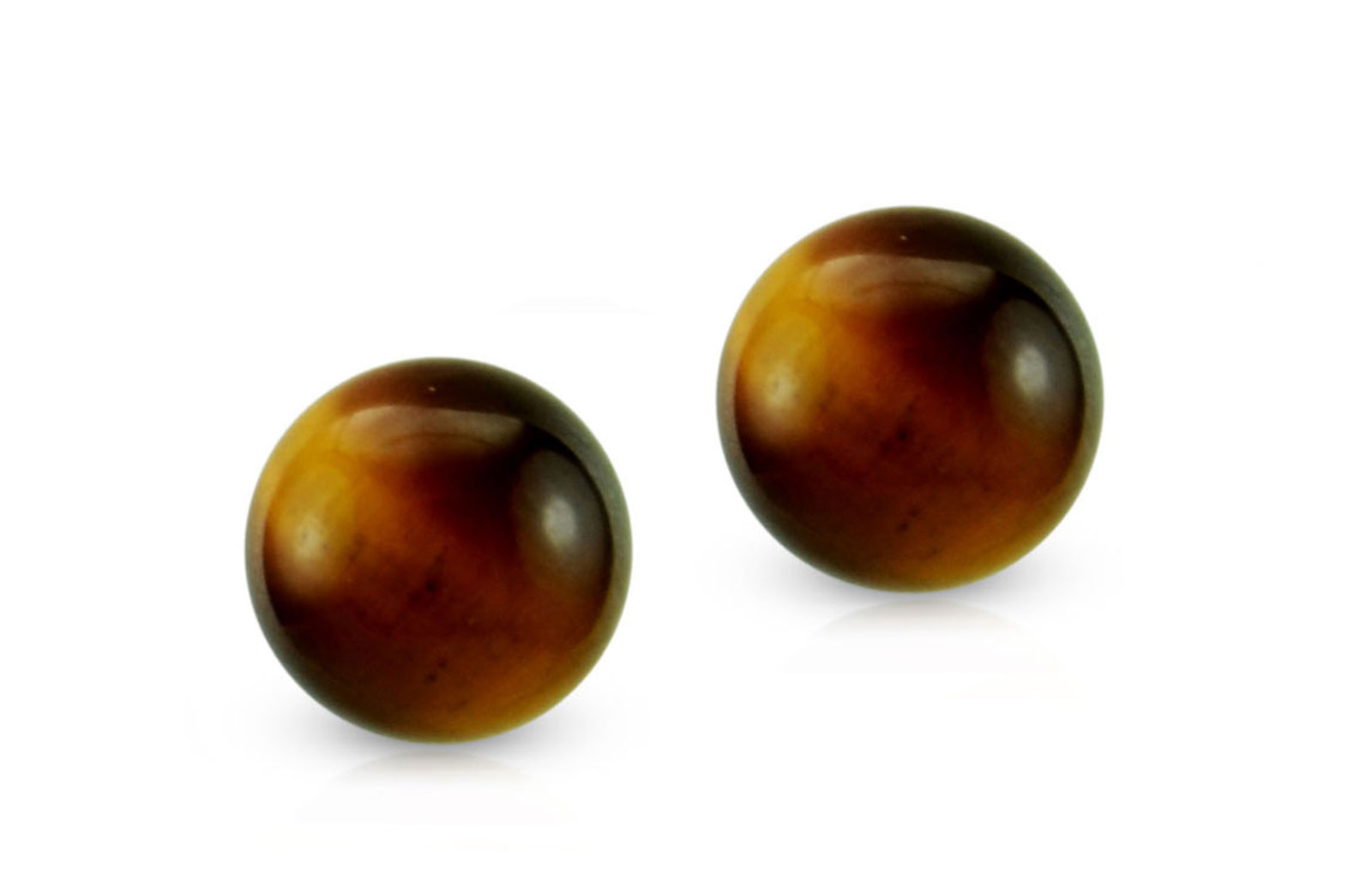 Vera Perla 18k Gold Simple 7mm Tiger Eye Earrings