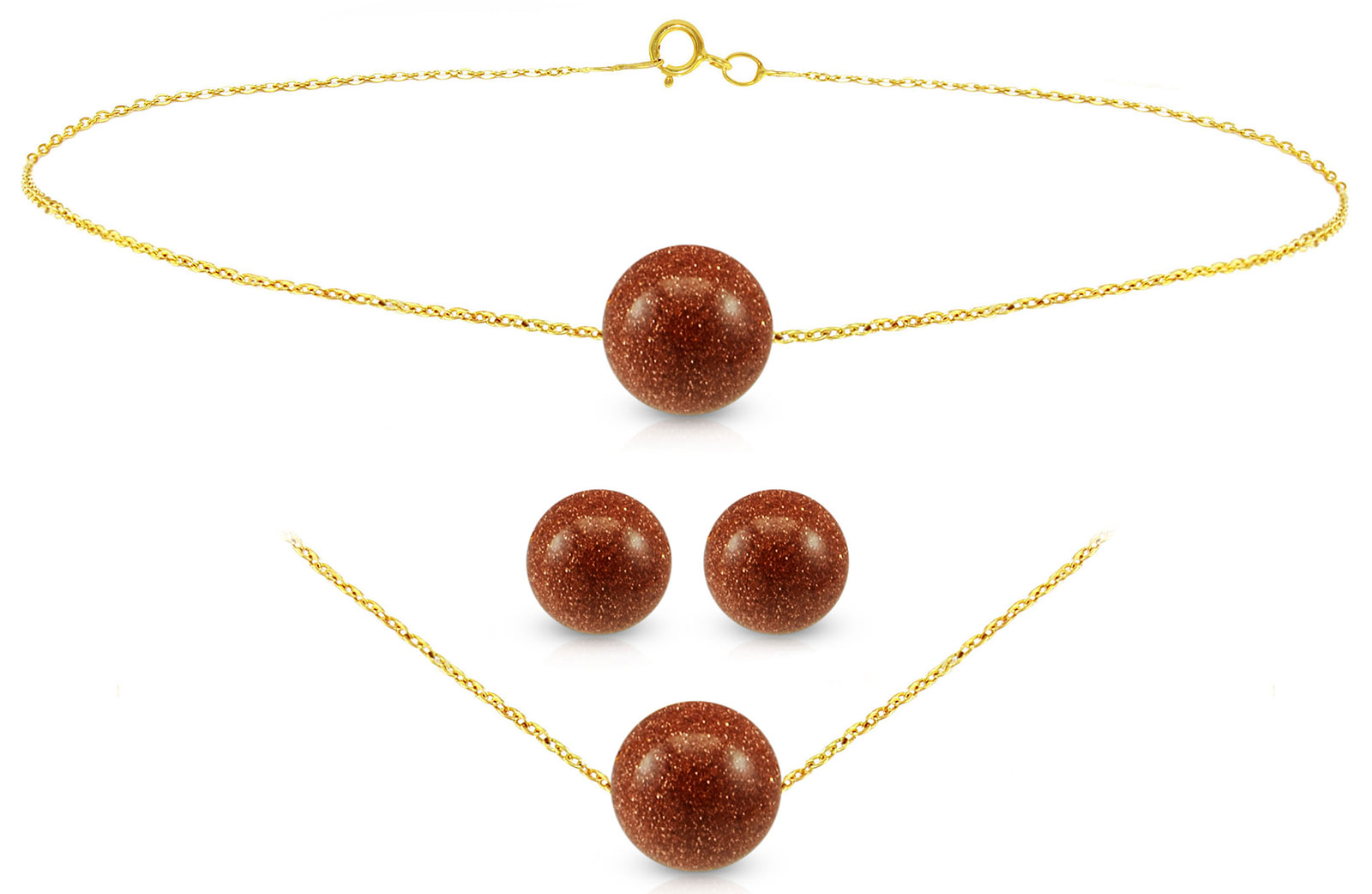Vera Perla 18k Gold Simple 7-10mm Sunstone 3 pcs Jewelry Set