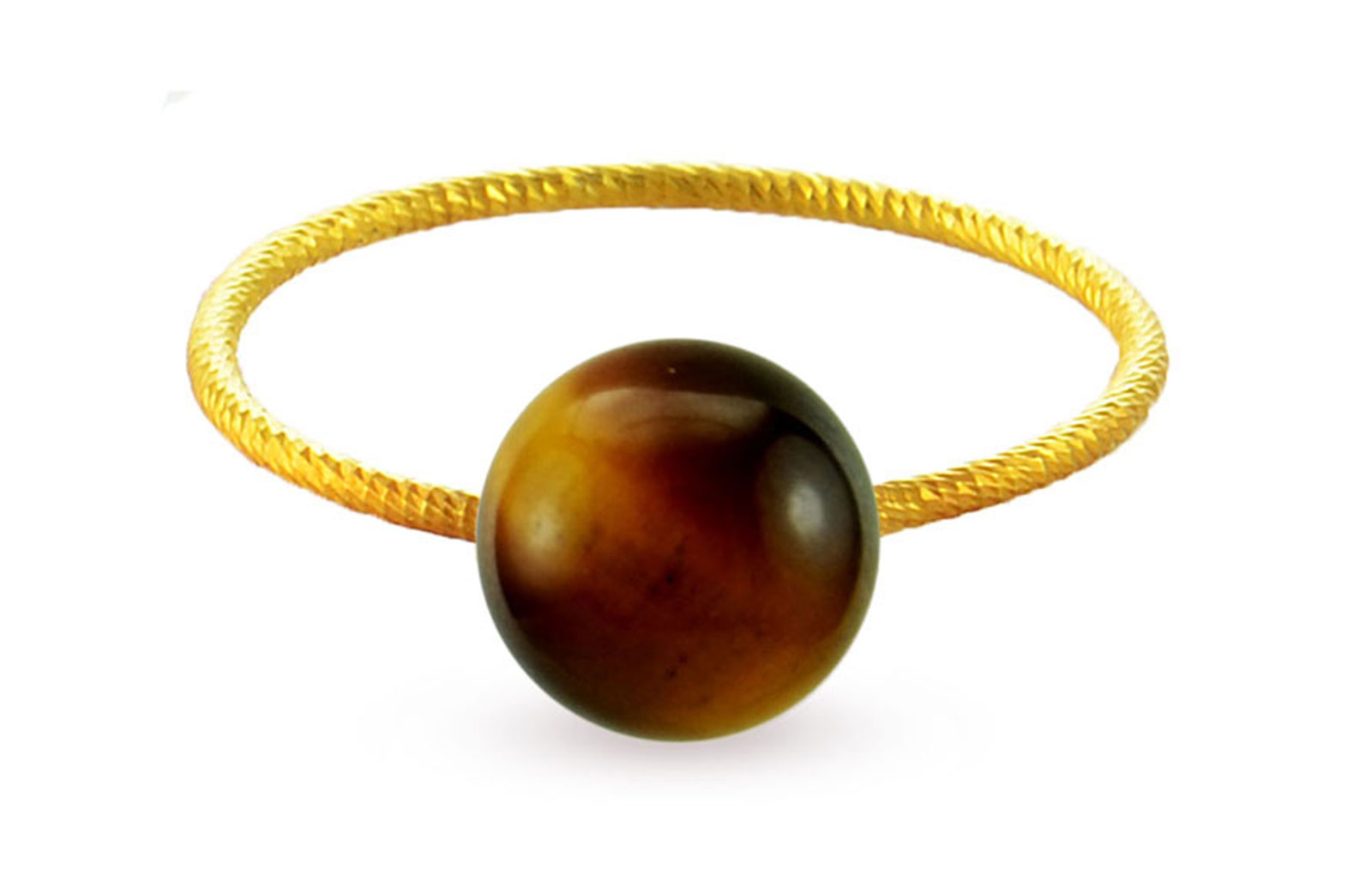 Vera Perla 18k Gold Simple 7mm Tiger Eye Ring