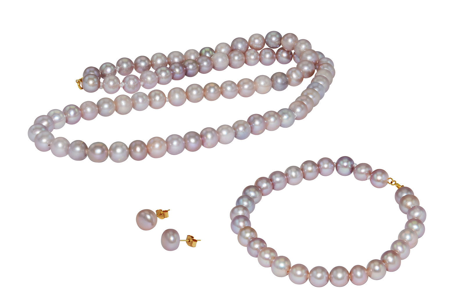 Vera Perla 18K Gold  6-7mm Purple Pearl Strand Jewelry Set