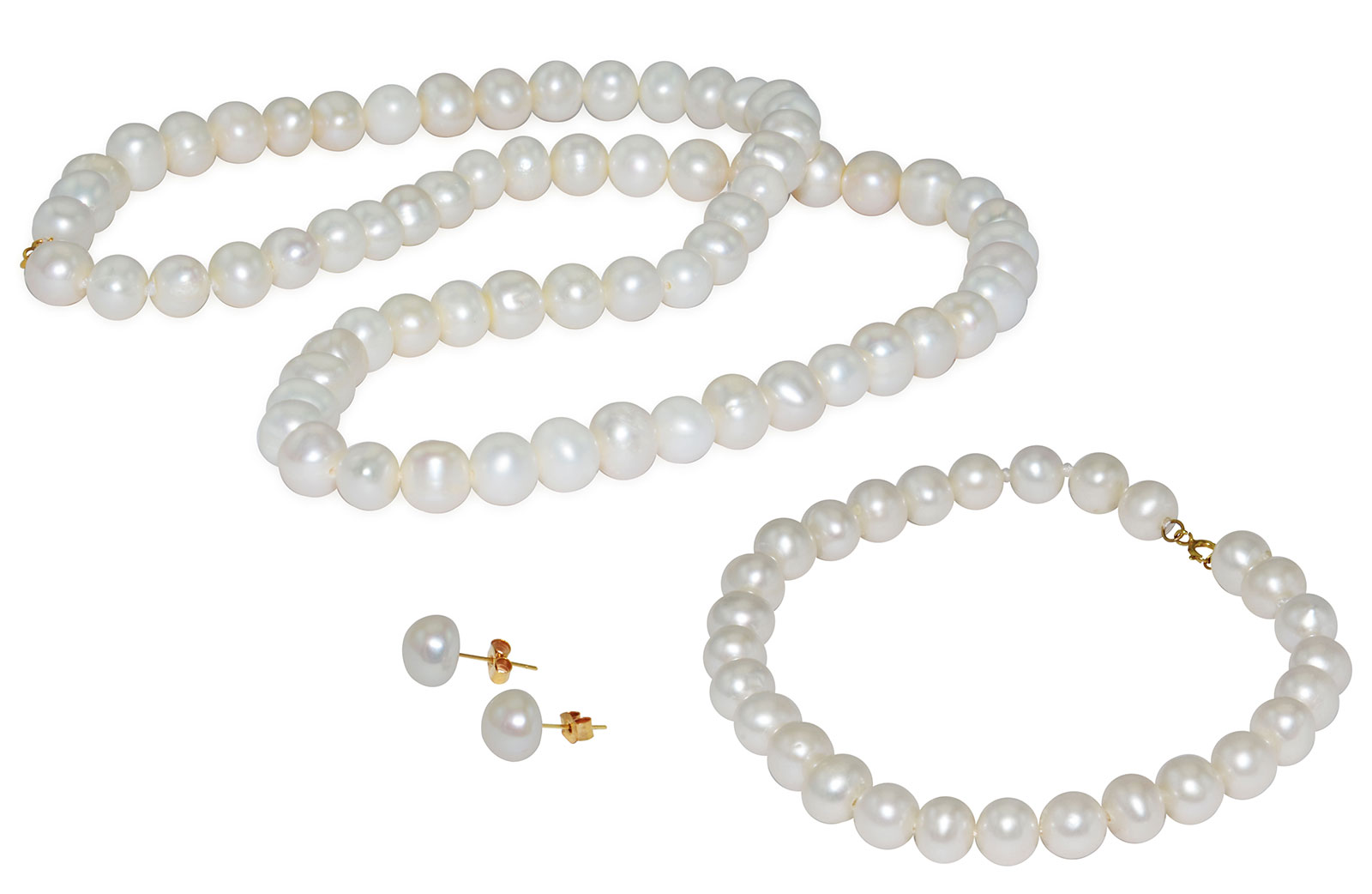 Vera Perla 18K Gold  6-7mm White Pearl Strand Jewelry Set