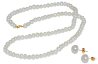 Vera Perla 18K Gold  3mm White Pearl Strand Necklace & 7mm Earrings