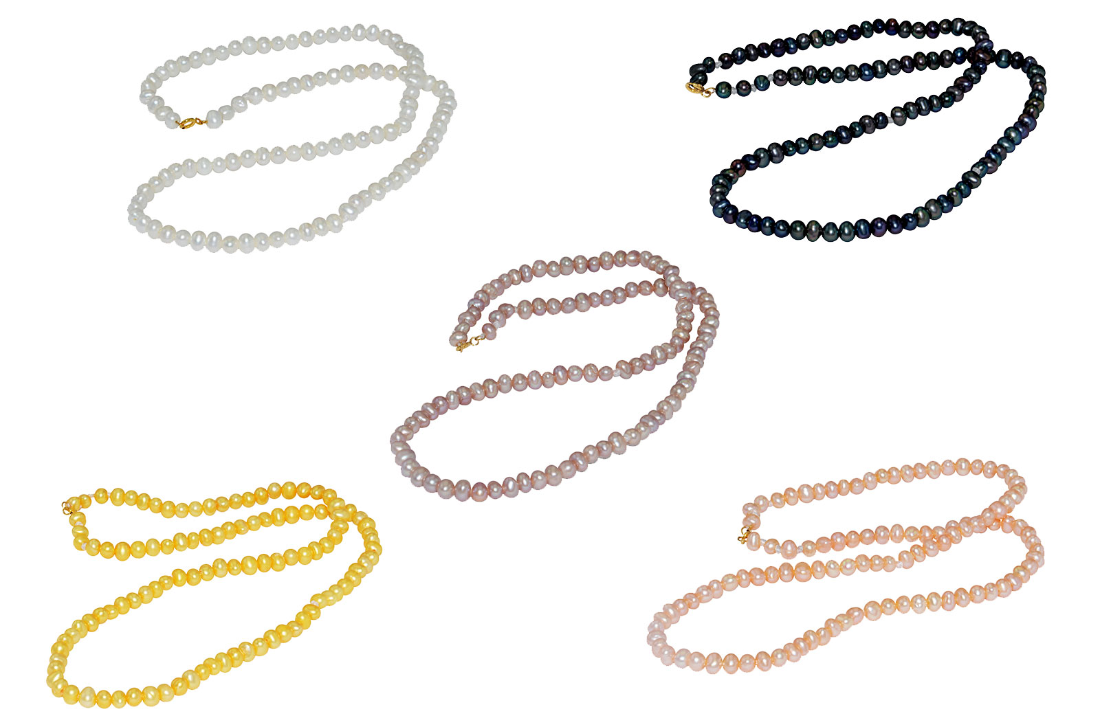 Vera Perla 18K Gold 3mm  Pearl Strand 5 pcs Necklace Set