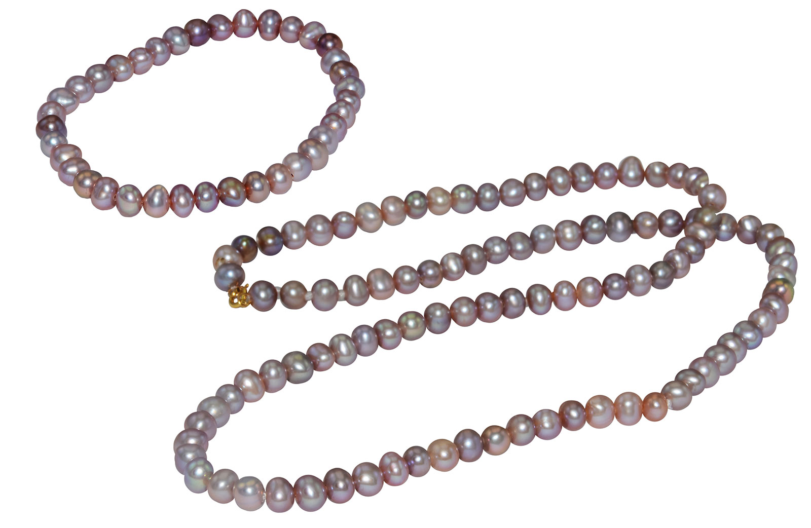 Vera Perla 18K Gold 4-5mm Purple Pearl Strand Necklace & Elastic Bracelet 