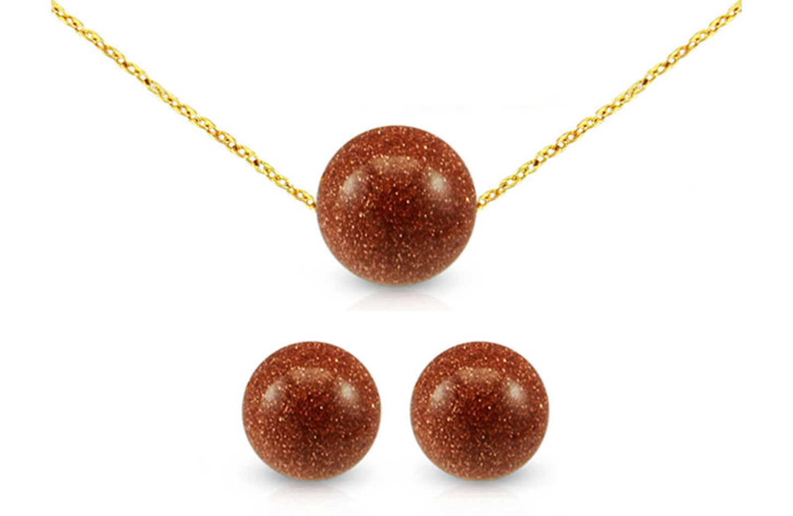Vera Perla 10k Gold Simple 7-10mm Sunstone 2 pcs Jewelry Set