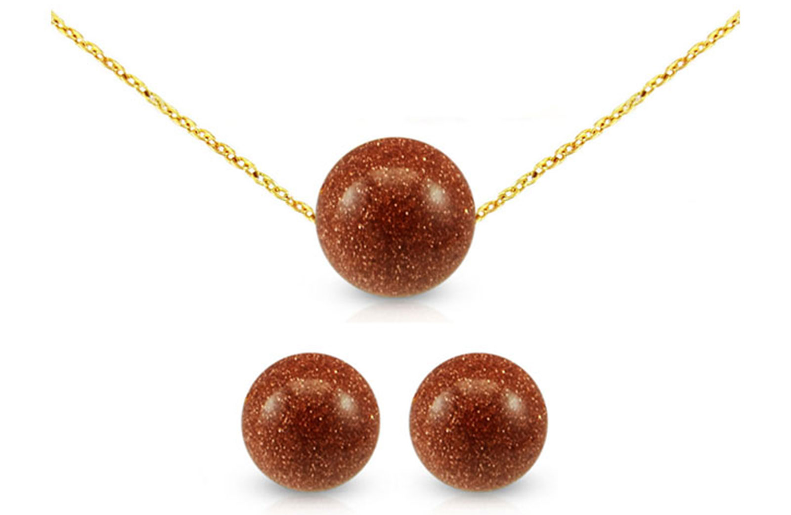 Vera Perla 18k Gold Simple 7-10mm Sunstone 2 pcs Jewelry Set