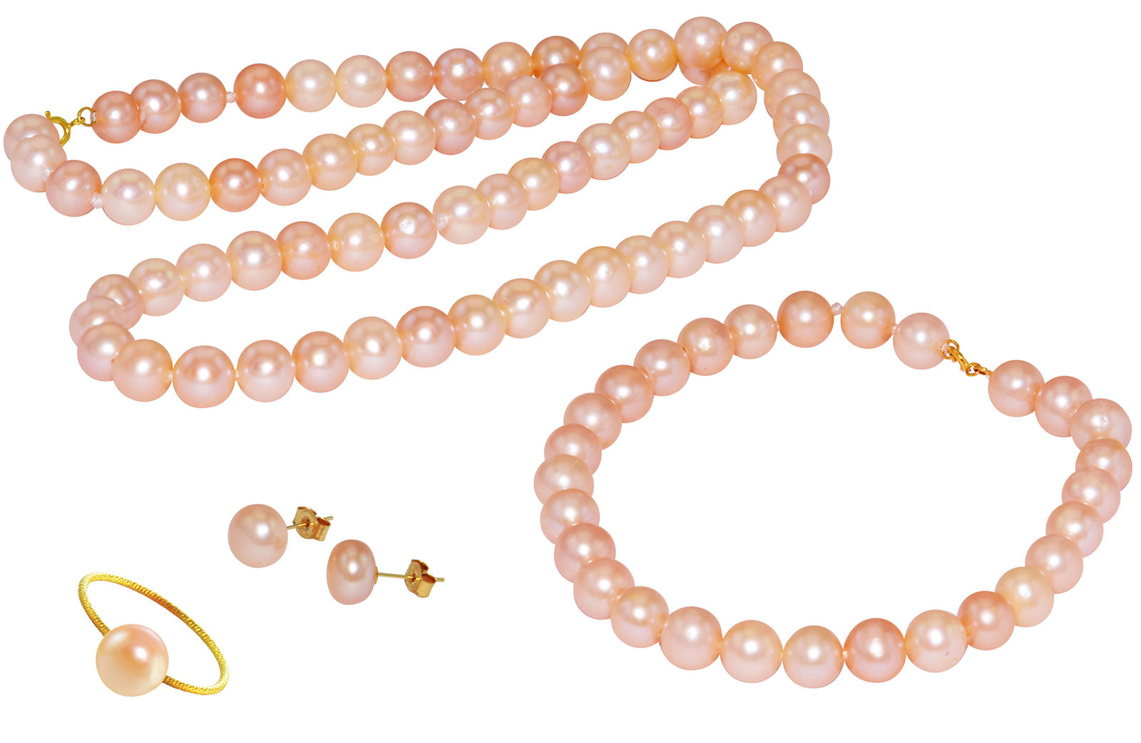 Vera Perla 10k Gold  6-7mm Pink Pearl Strand Jewelry Set