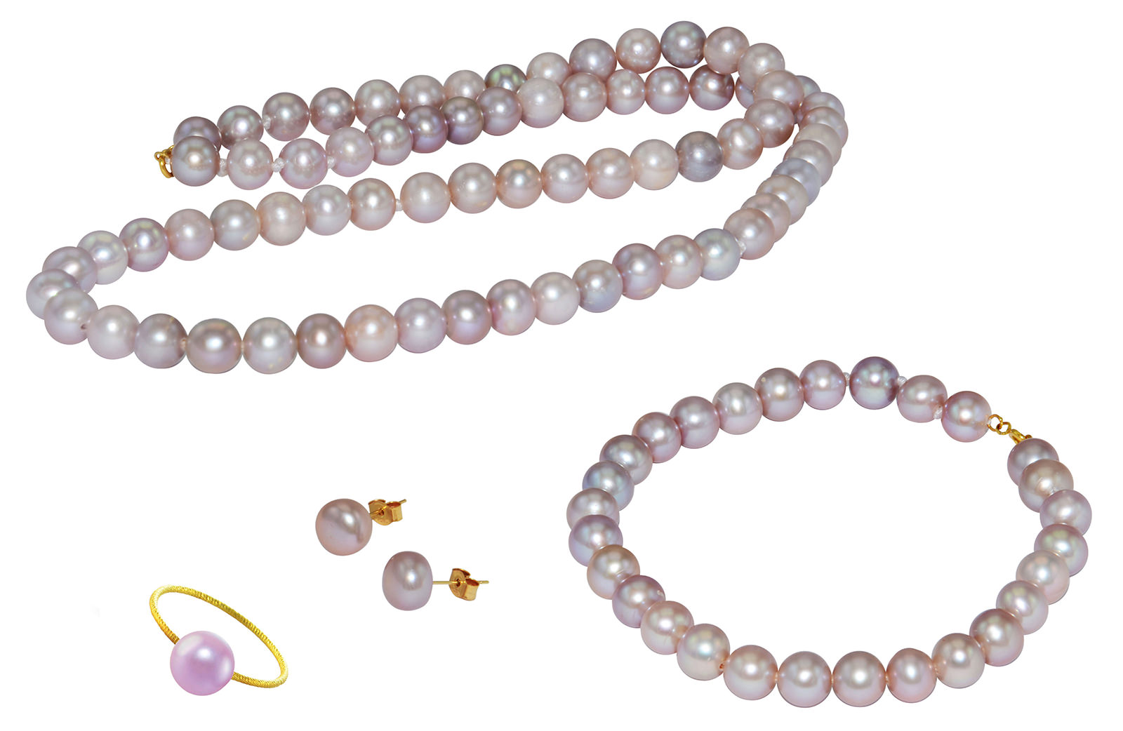 Vera Perla 10k Gold  6-7mm Purple Pearl Strand Jewelry Set