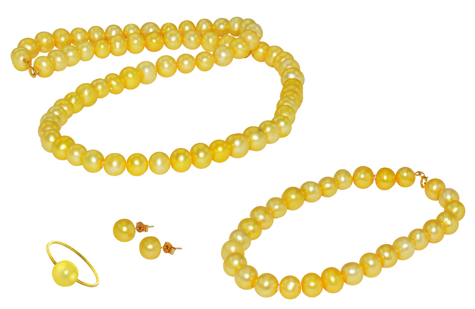Vera Perla 10k Gold  6-7mm Golden Pearl Strand Jewelry Set
