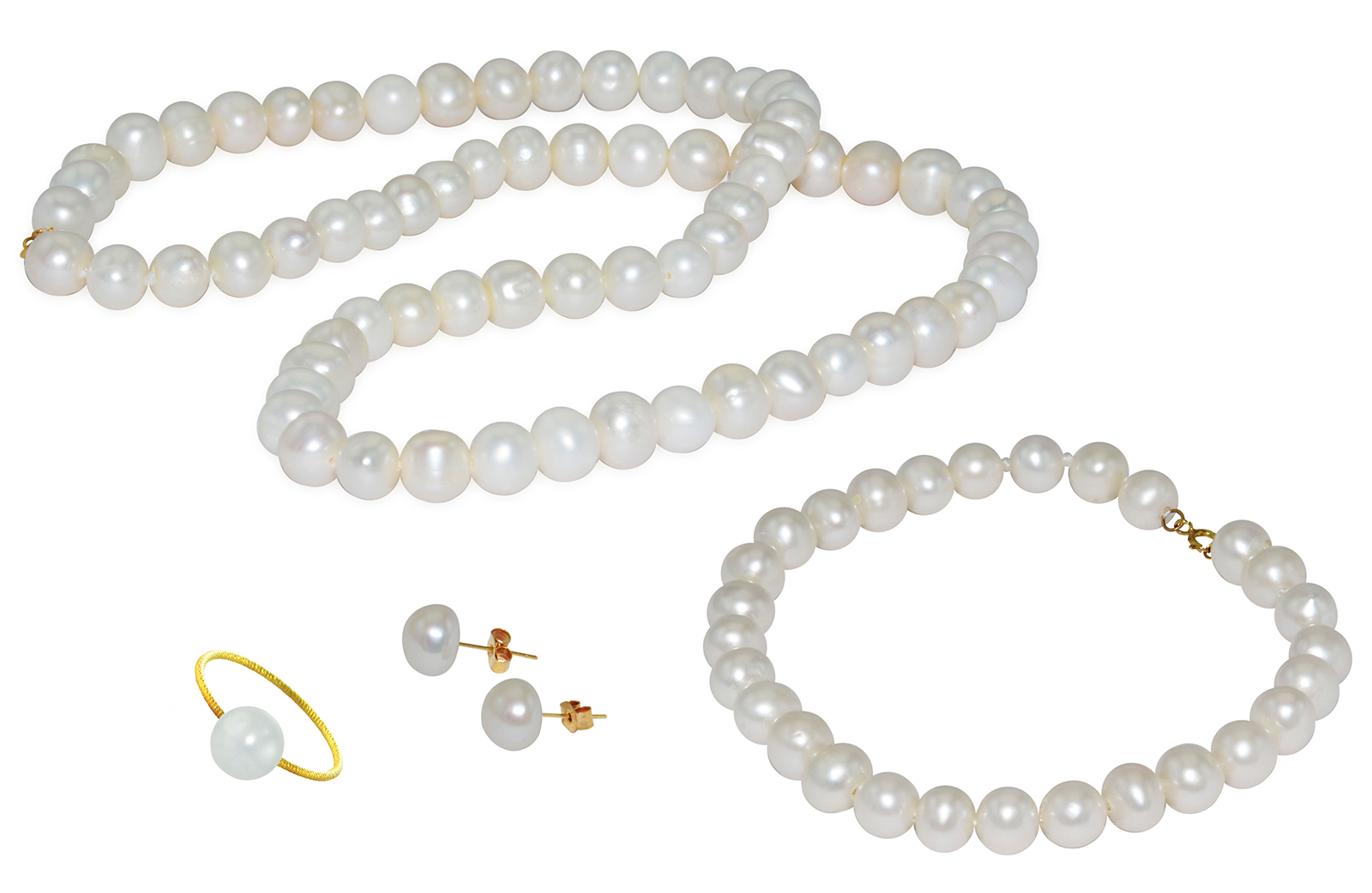 Vera Perla 10k Gold  6-7mm White Pearl Strand Jewelry Set