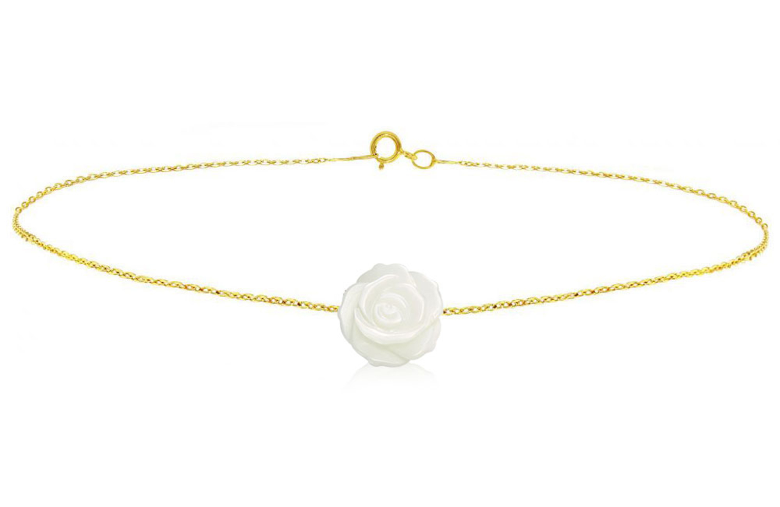 Vera Perla 18K Gold, 12mm Rose Carved Mother of Pearl Shell Bracelet