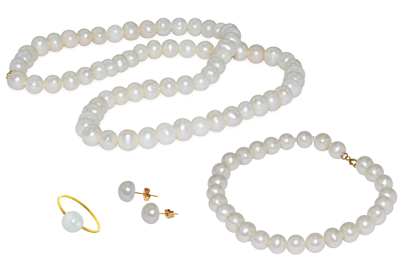 Vera Perla 18k Gold  6-7mm White Pearl Strand Jewelry Set