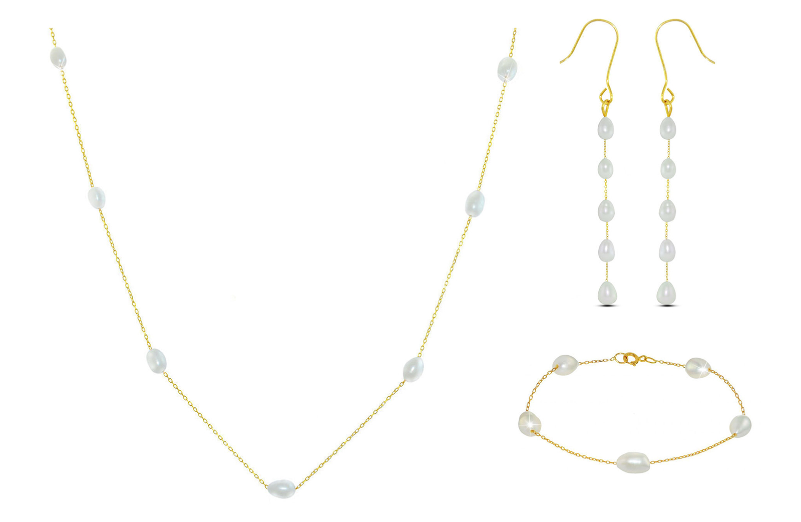 Vera Perla 10K Gold White Pearls Jewelry Set - 3 pcs.