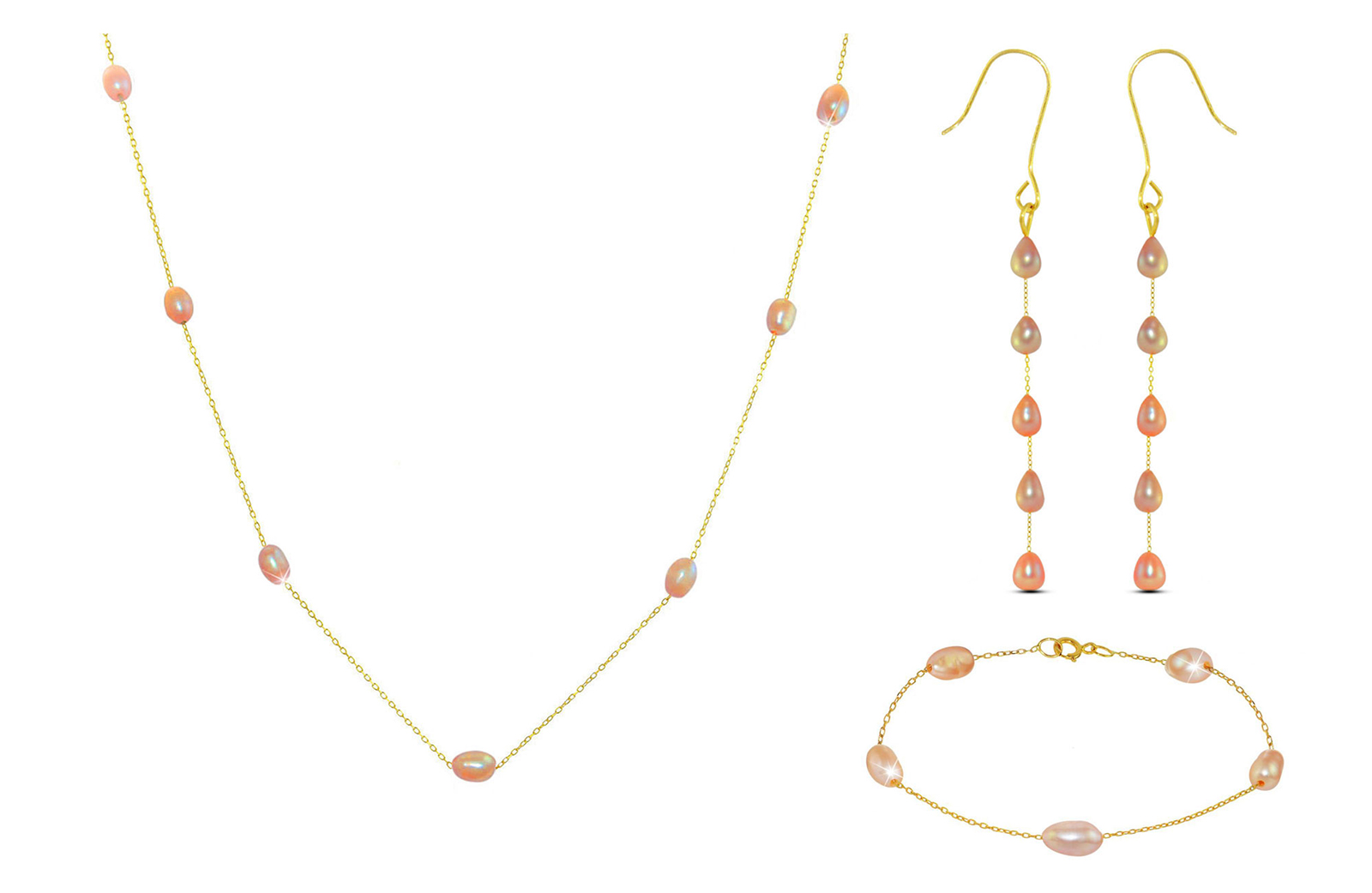 Vera Perla 10K Gold Pink  Pearls Jewelry Set - 3 pcs.