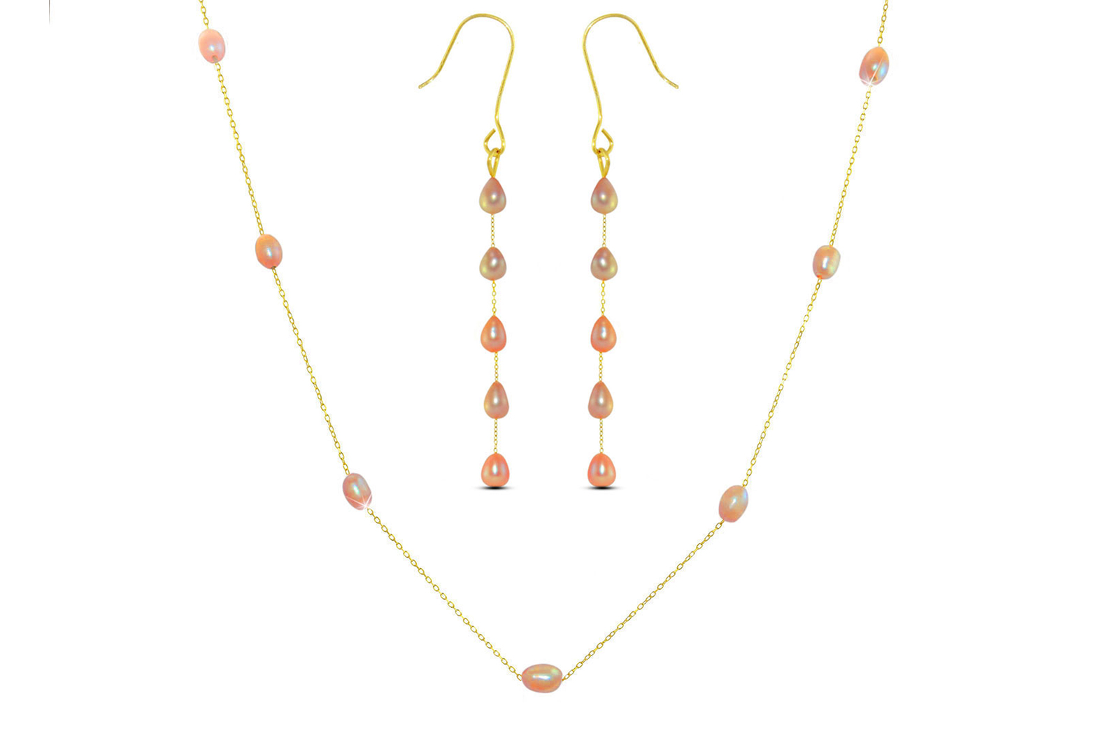 Vera Perla 10K Gold Pink  Pearls Jewelry Set - 2 pcs.