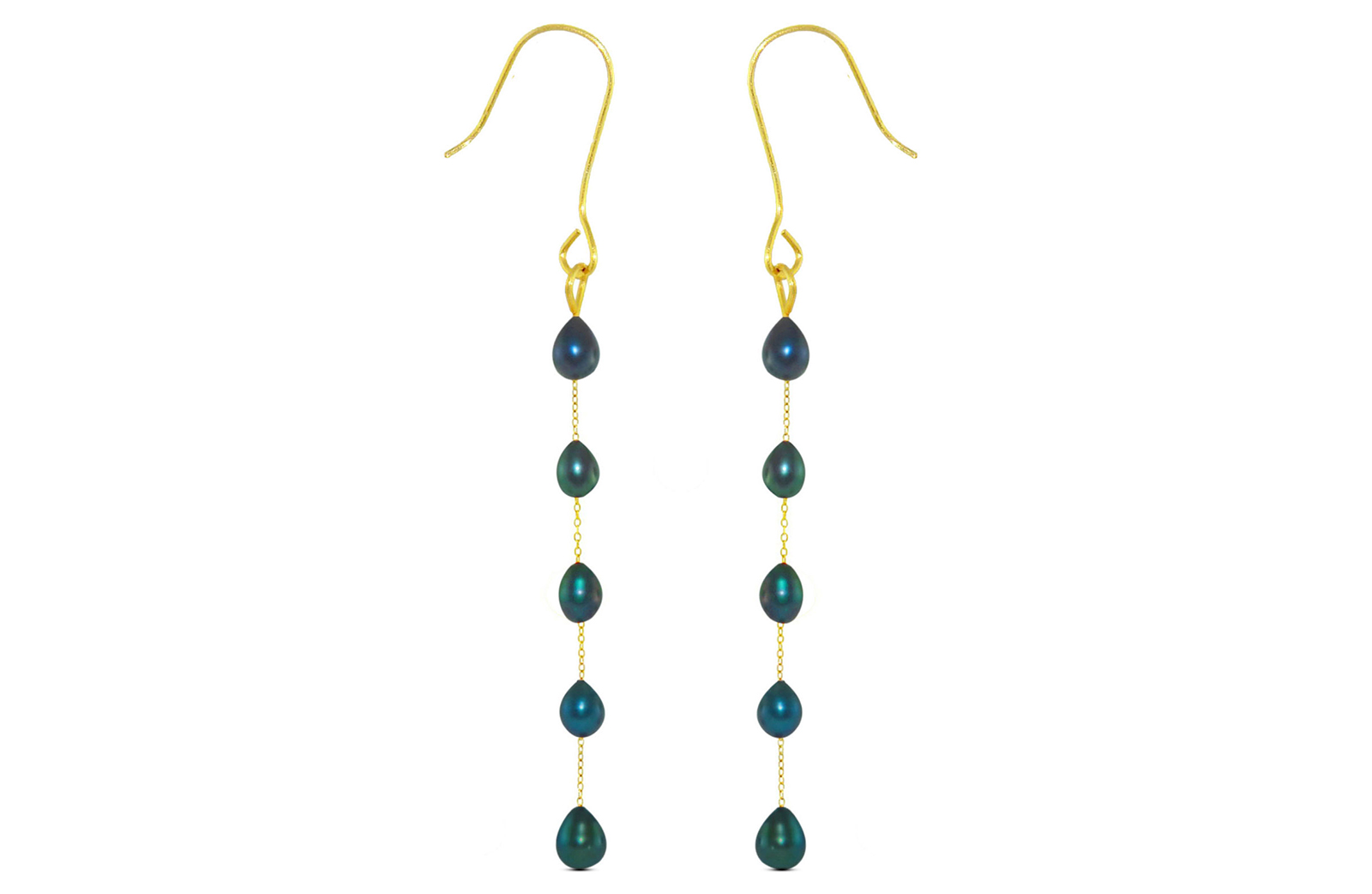 Vera Perla 18K Gold Black Pearls Opera Drop Earrings