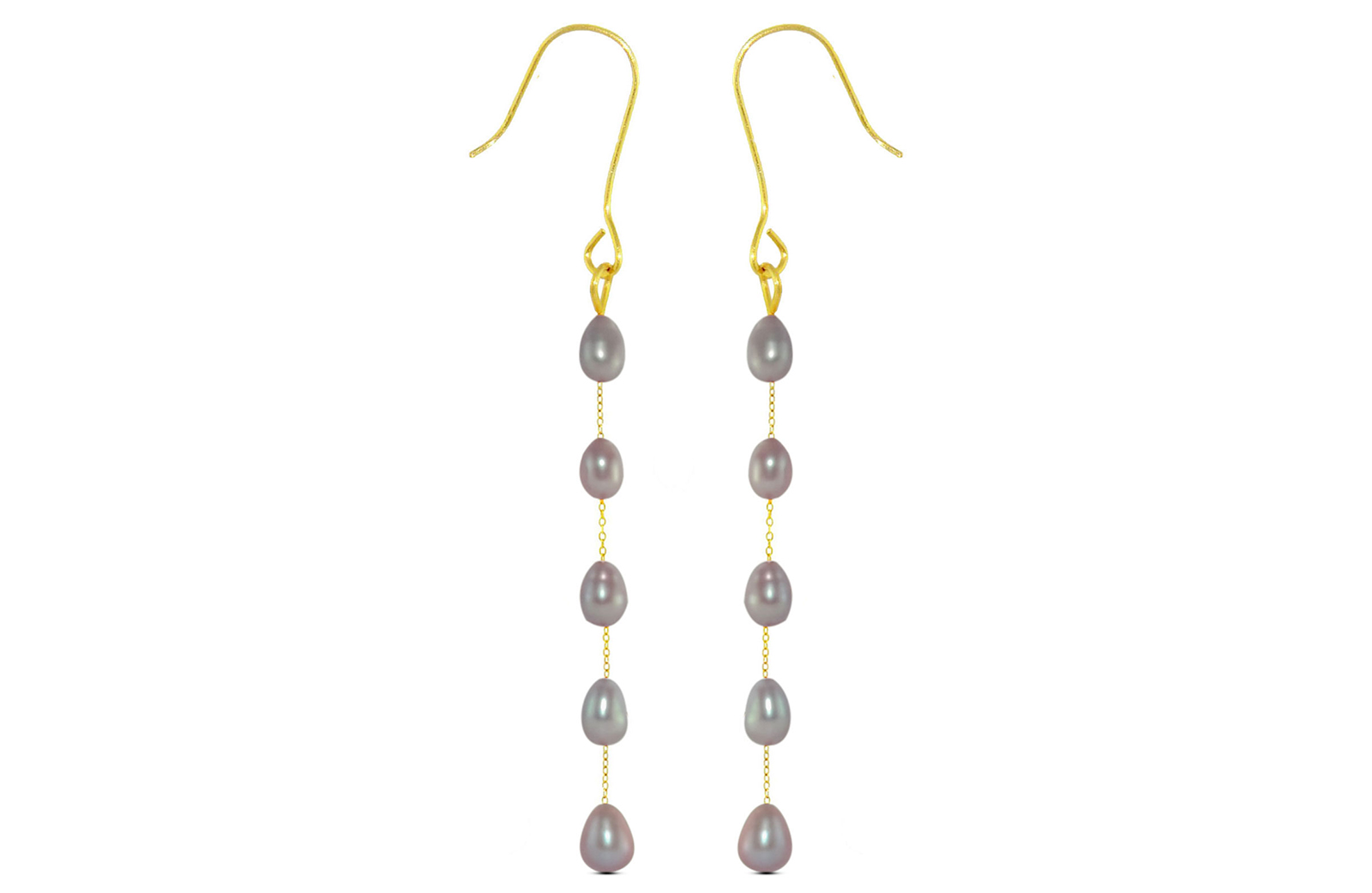 Vera Perla 18K  Gold Purple Pearls Opera Drop Earrings