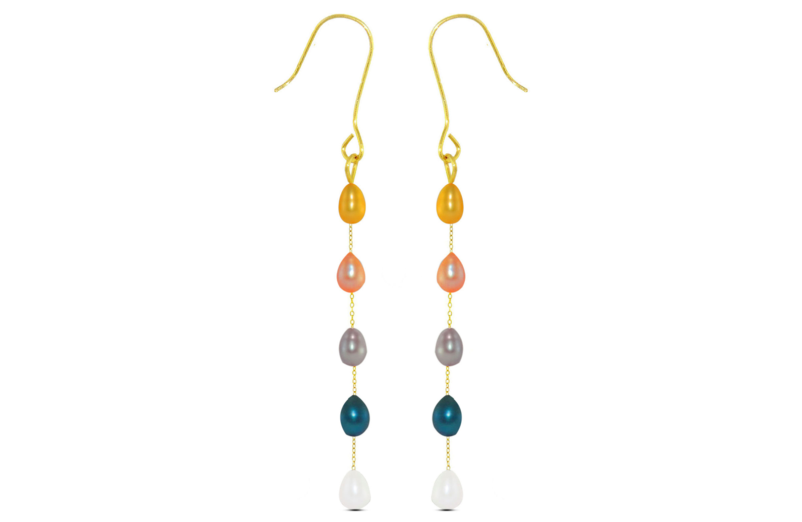 Vera Perla 18K Gold Multicolored Pearls Opera Drop Earrings