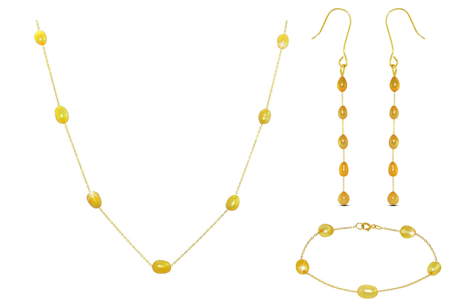 Vera Perla 18K Gold Golden  Pearls Jewelry Set - 3 pcs.