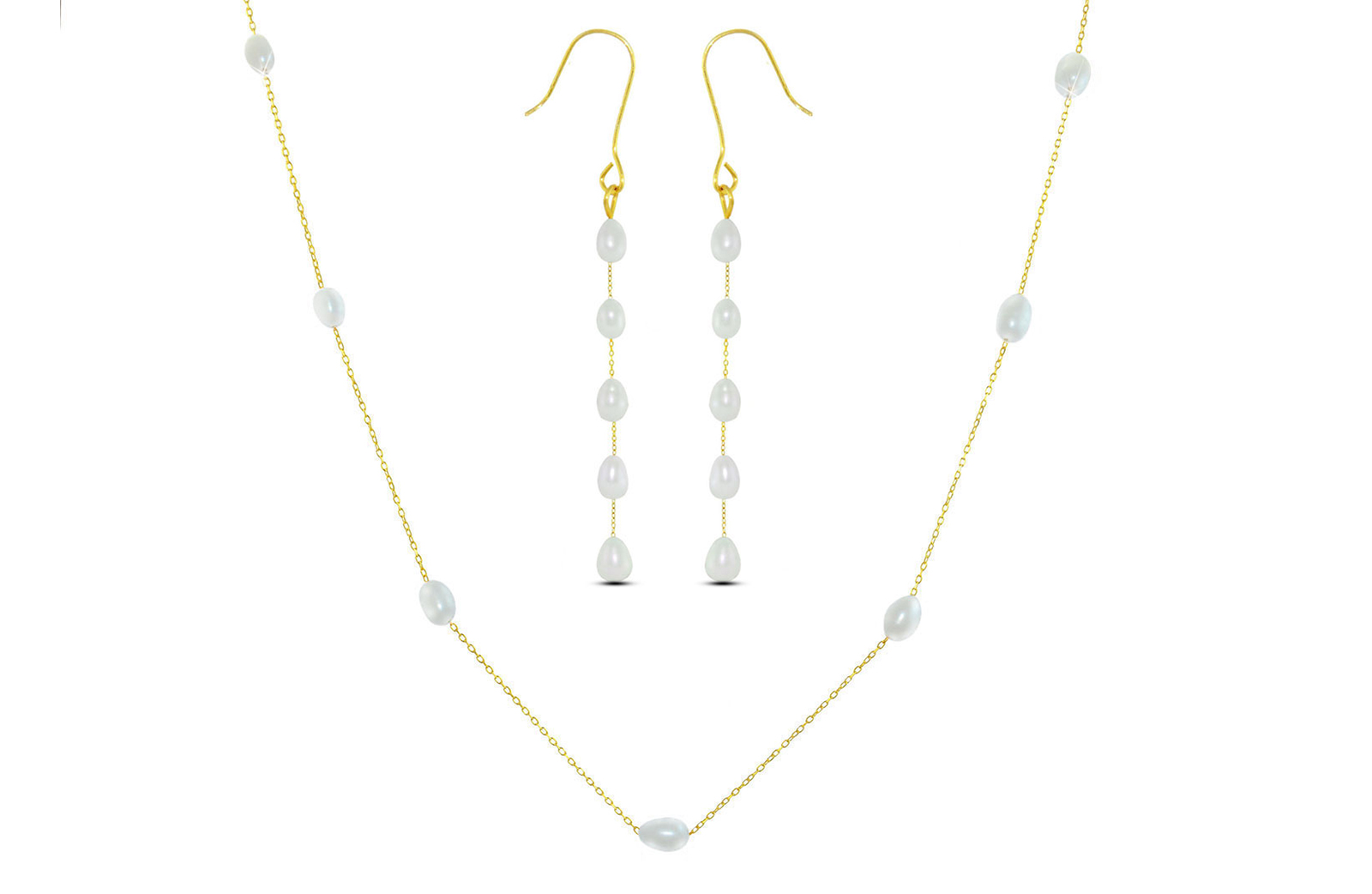 Vera Perla 18K Gold  White Pearls Jewelry Set - 2 pcs.