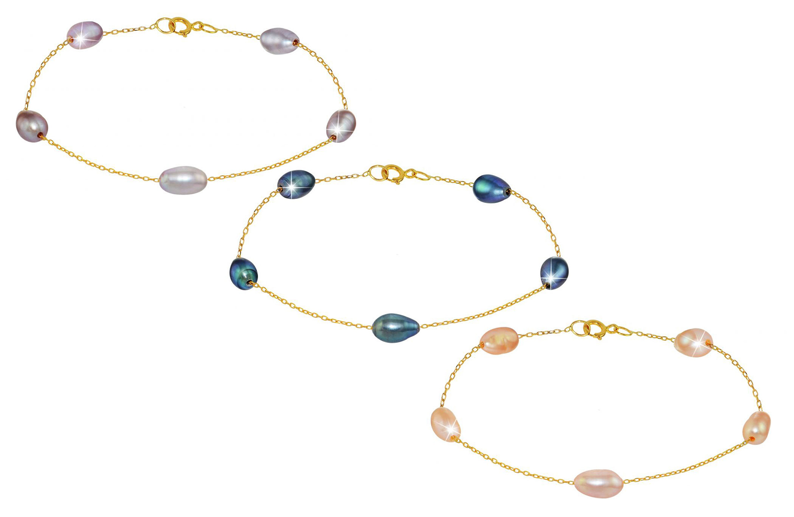 Vera Perla 18K Gold Genuine Pearls Bracelet - 3 pcs.