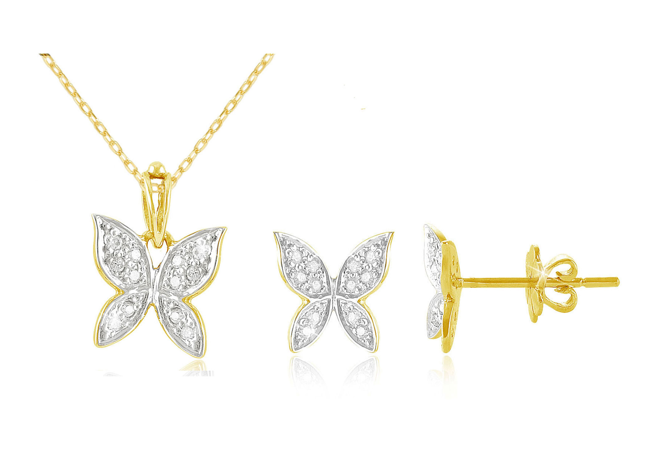Vera Perla  0.18Cts Diamonds, 18K Yellow Gold Butterfly Jewelry Set