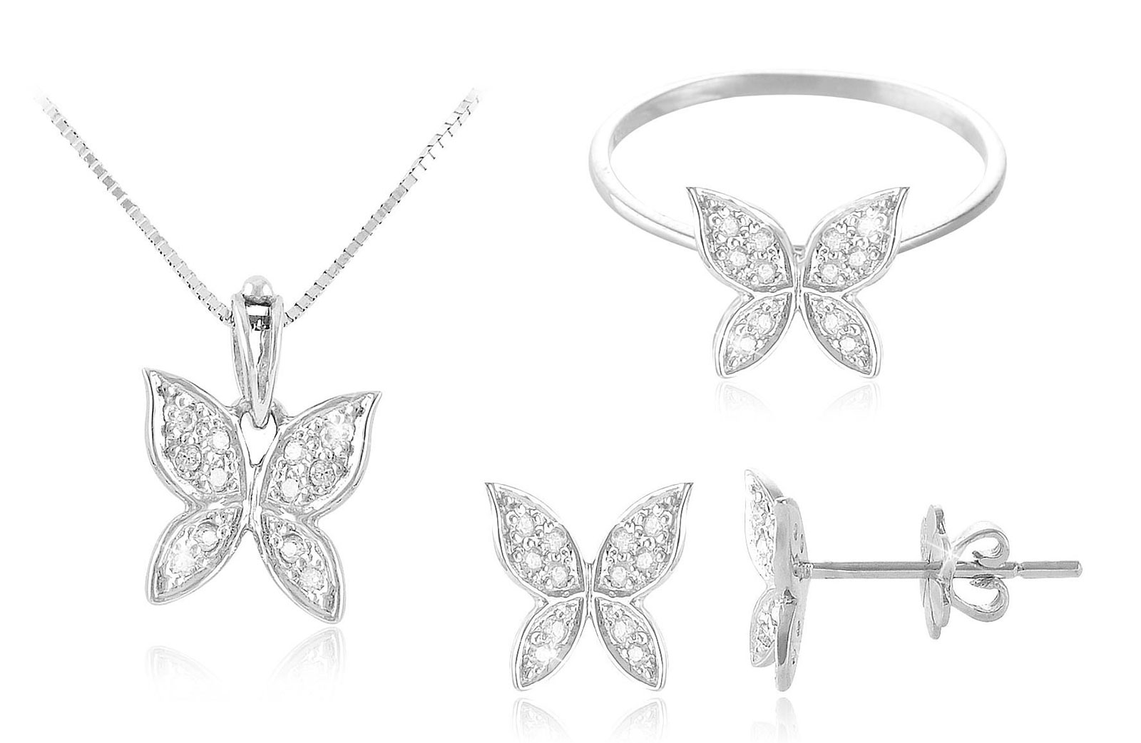 Vera Perla  0.24Cts Diamonds, 18K White Gold Butterfly Jewelry Set