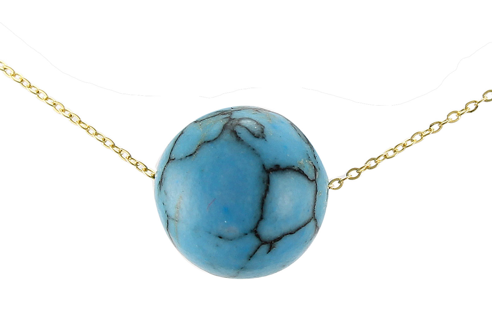 Vera Perla  10K Yellow Simple 10mm Genuine Turqoise Pendant Necklace 