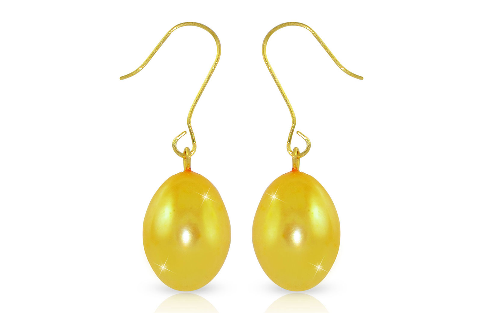 Vera Perla  9-10mm Big Golden Baroque Pearls Earrings in 18K Gold