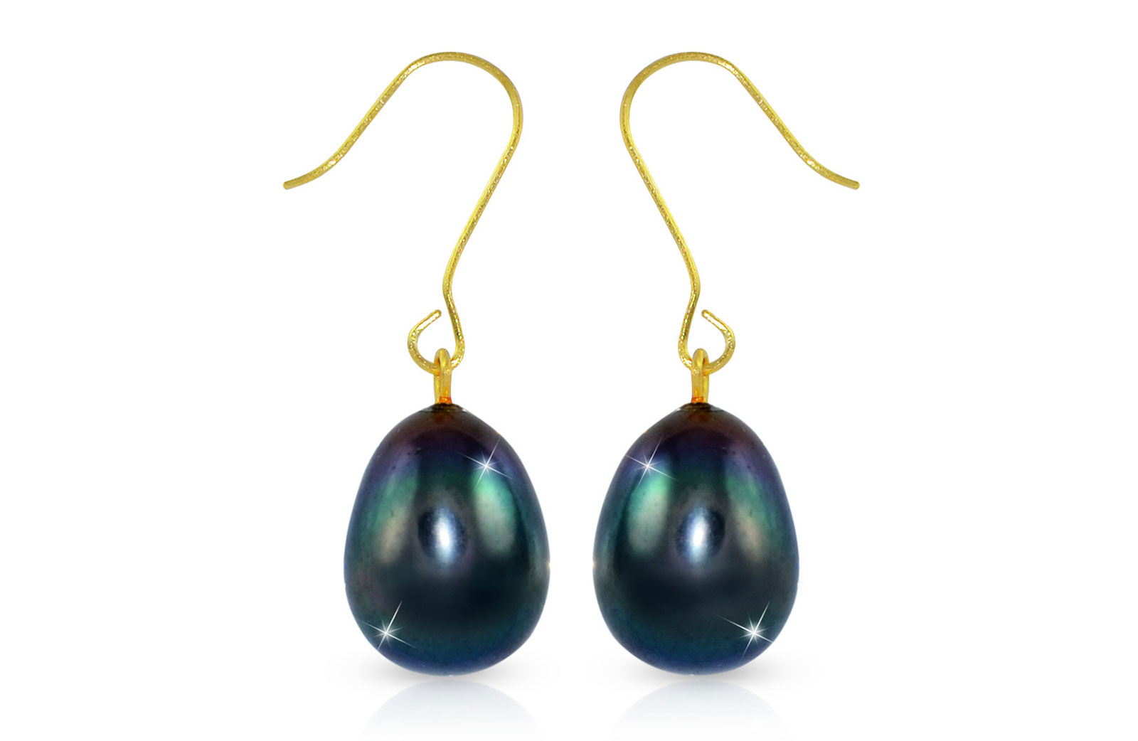 Vera Perla  9-10mm Big Peacock/Black Baroque Pearls Earrings in 18K Gold
