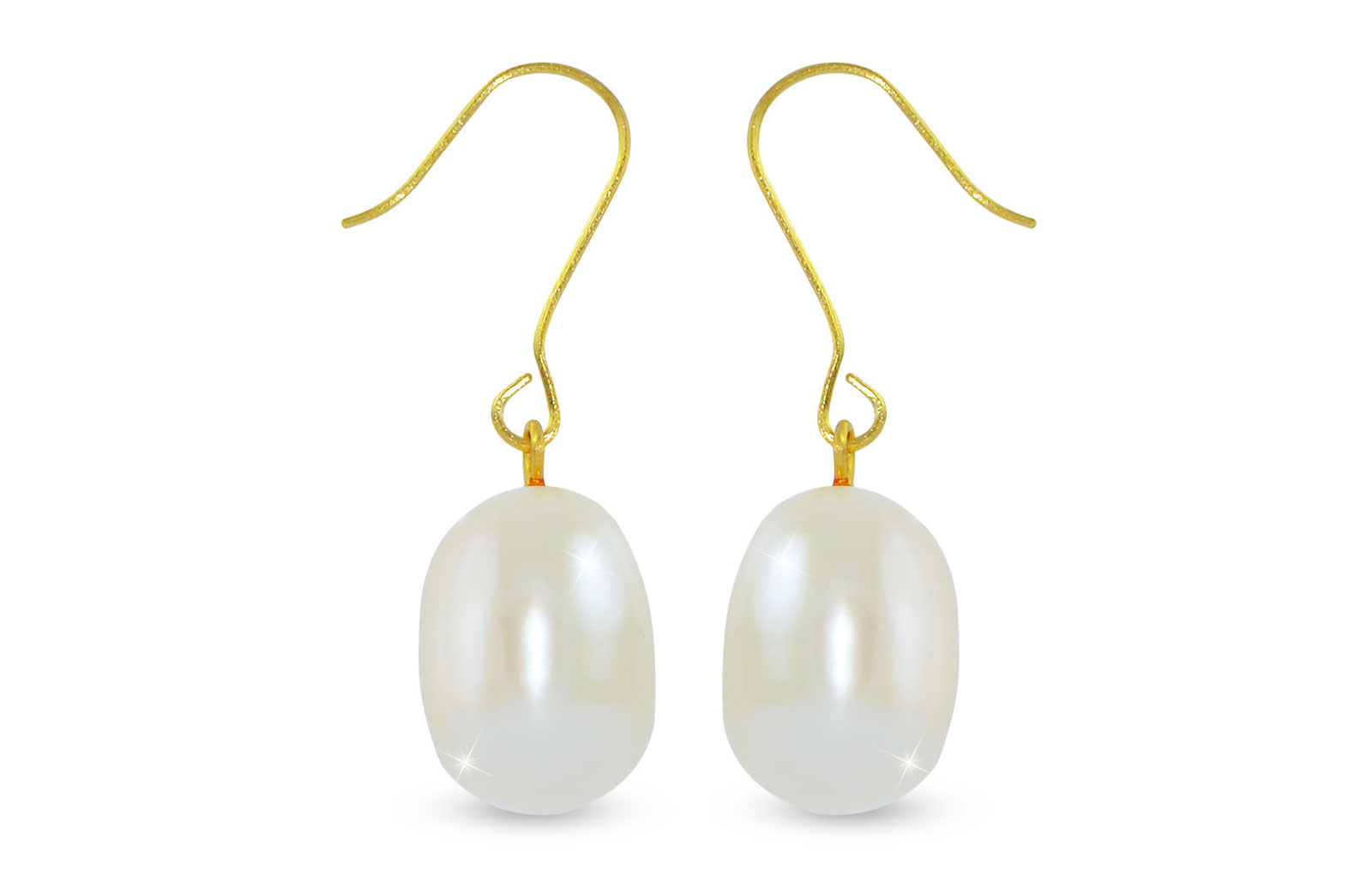 Vera Perla  9-10mm Big White Baroque Pearls Earrings in 18K Gold
